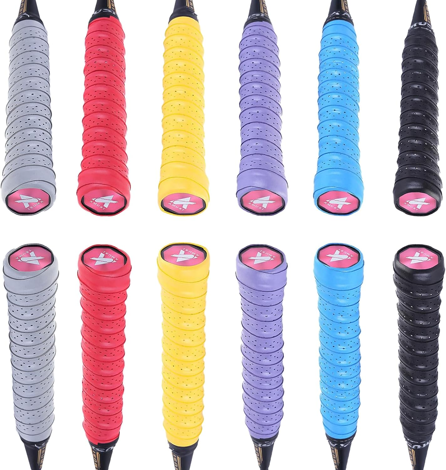 REGODI 12 Pcs Tennis Racket Grip Tapes along with Anti-Slip Pickleball Paddle Grip Bands - Colorful Racquet Replacement Grip Tapes for Tennis, Badminton and Pingpong image number 4