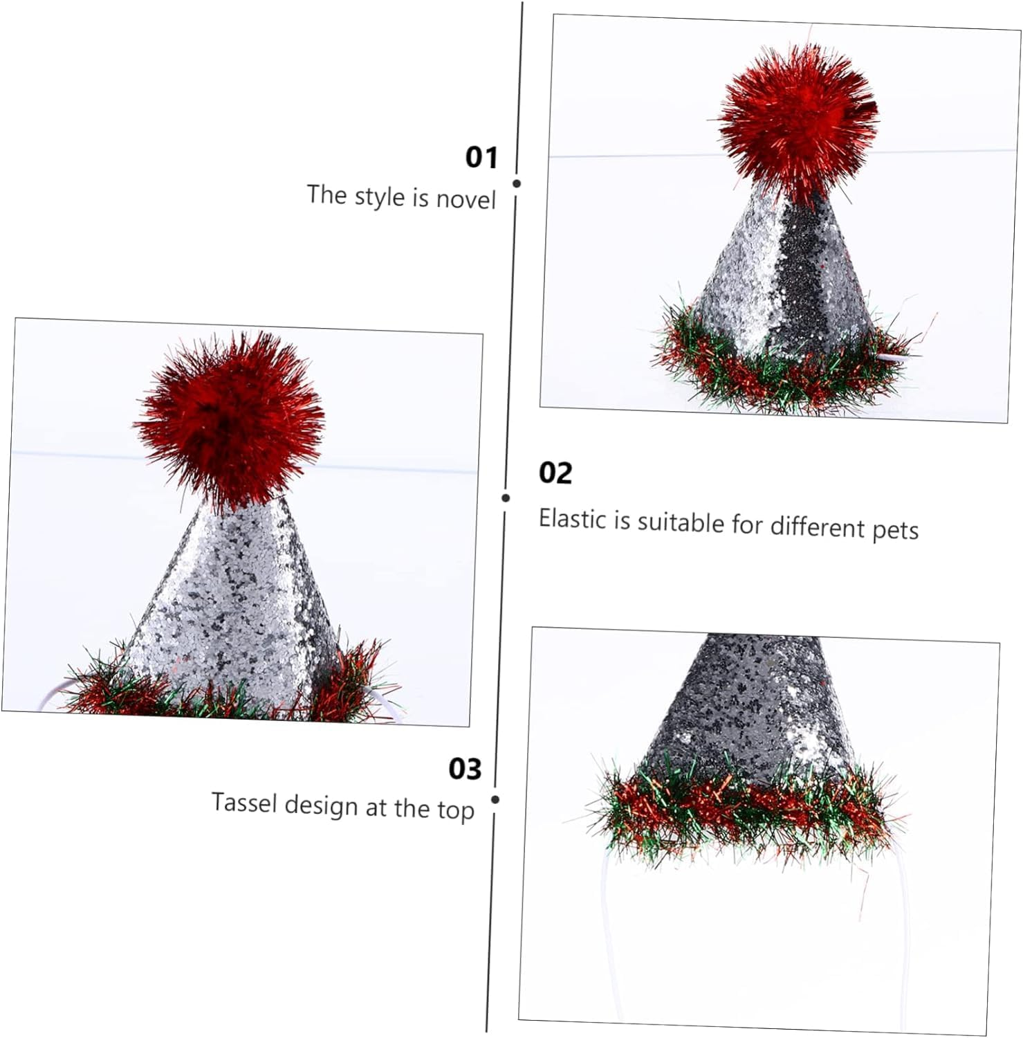 2Pcs Christmas Pet Hat Cat Christmas Headwear Cat Kitten Headband Hats Dogs Holiday Party Hat Sequin Xmas Hat Cat Christmas Hat Pet Birthday Photo Prop Polyester Bibs Santa Hat image number 5