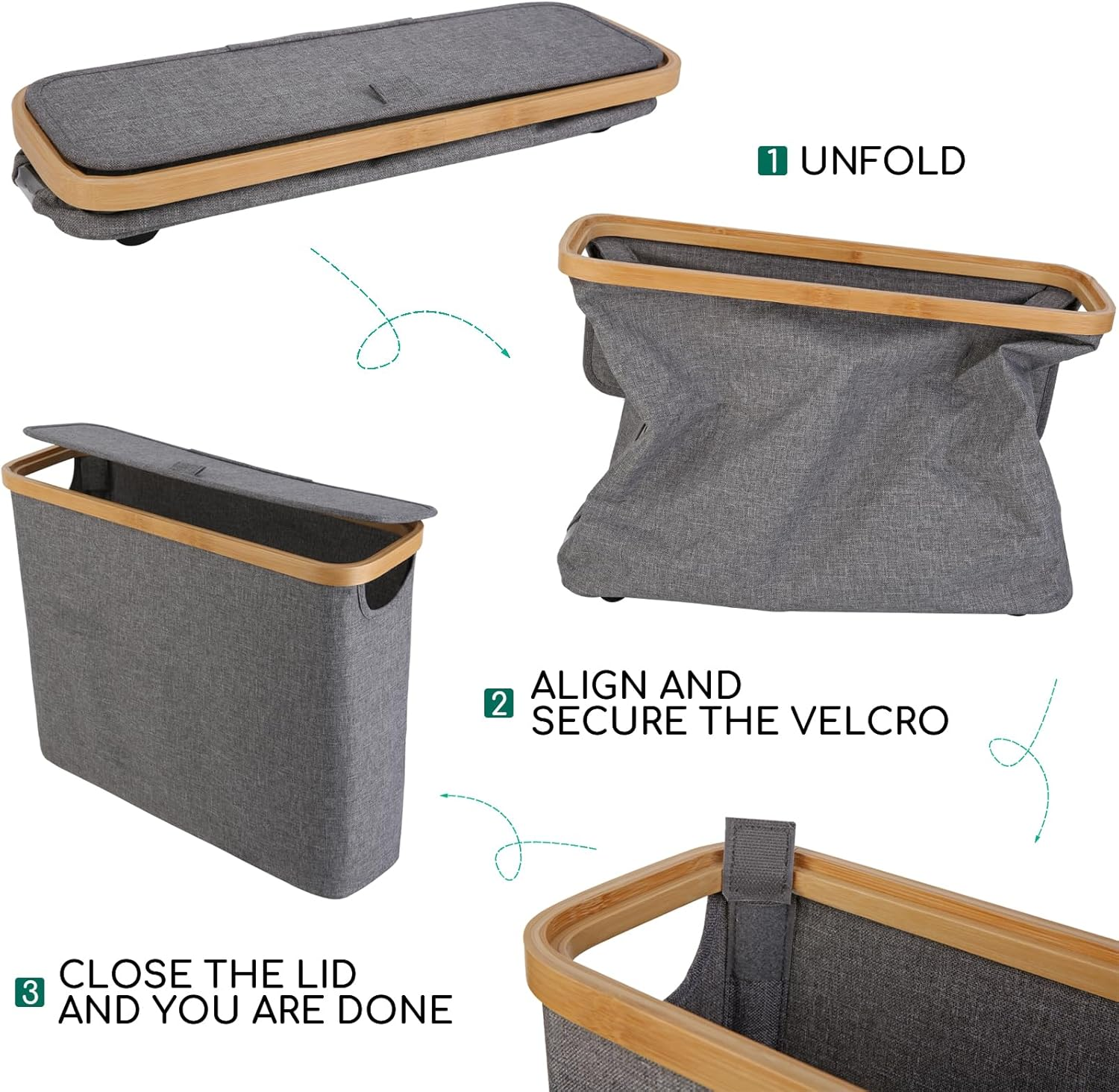 Toilet Paper Storage with Lid, Slim Toilet Paper Basket Holder Bin Container, Bamboo Bathroom Accessories Organizer Holder Stand, Hold up to 12 Regular Rolls or 9 Mega Rolls (Gray) image number 1