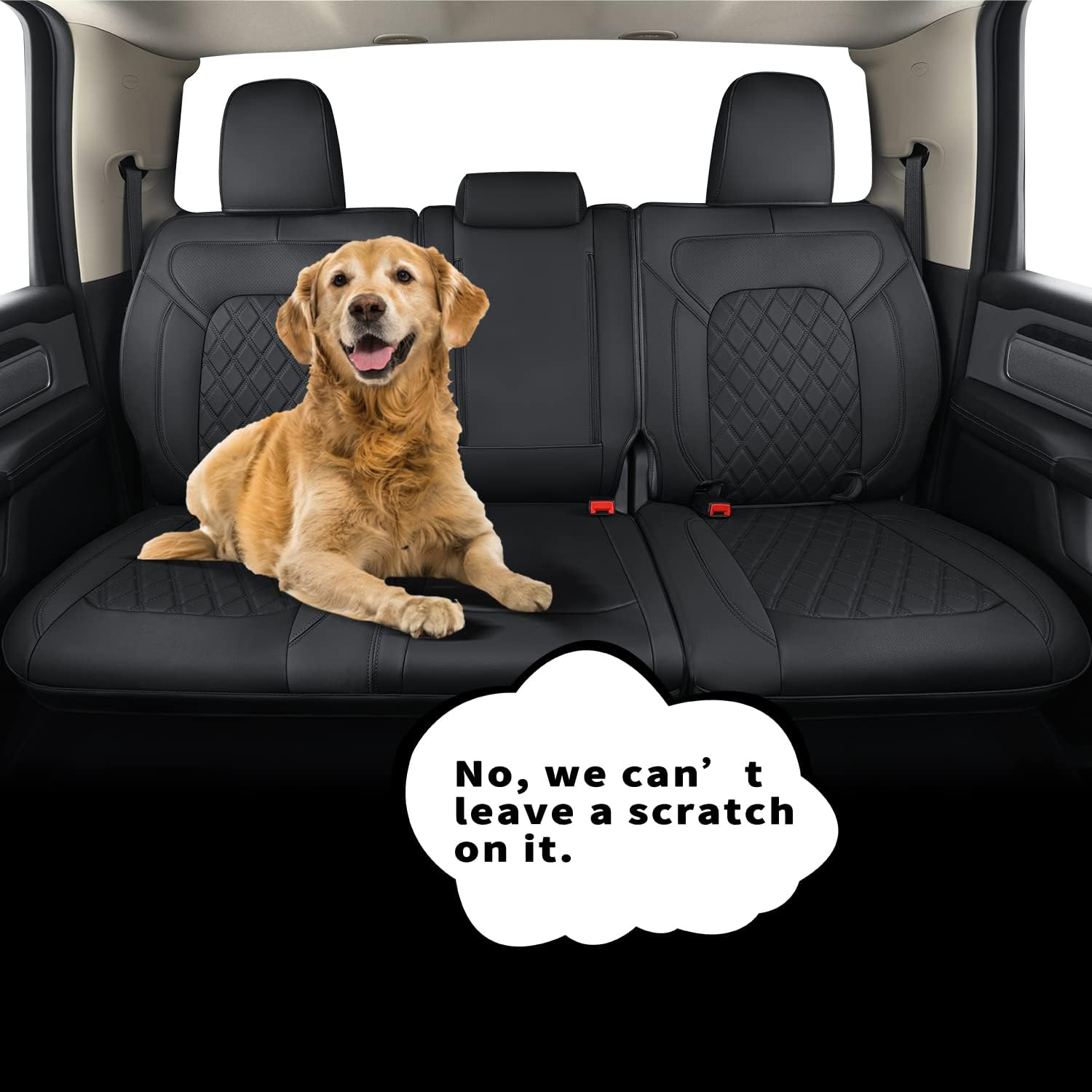 Feelit Fit Ram 1500 2019 2020 2021 2022 2023 2024 2025 2026 Crew Cab Back Bench Seat Covers Waterproof, Custom Fit Ram 4/6 Split Rear Flat Seats with Unremovable Middle Headrest (01-Rear)