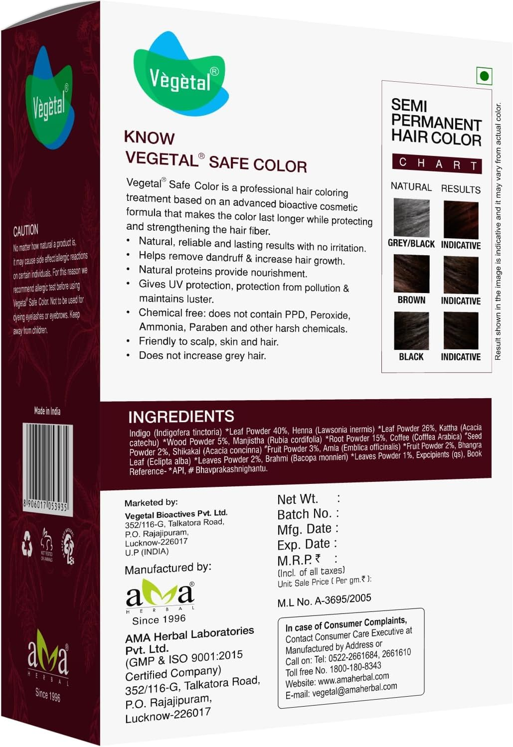 Vegetal Safe Hair Color - Burgundy 100Gm - Certified Organic Chemical and Allergy Free Bio Natural Hair Color with No Ammonia Formula for Men & Women image number 5