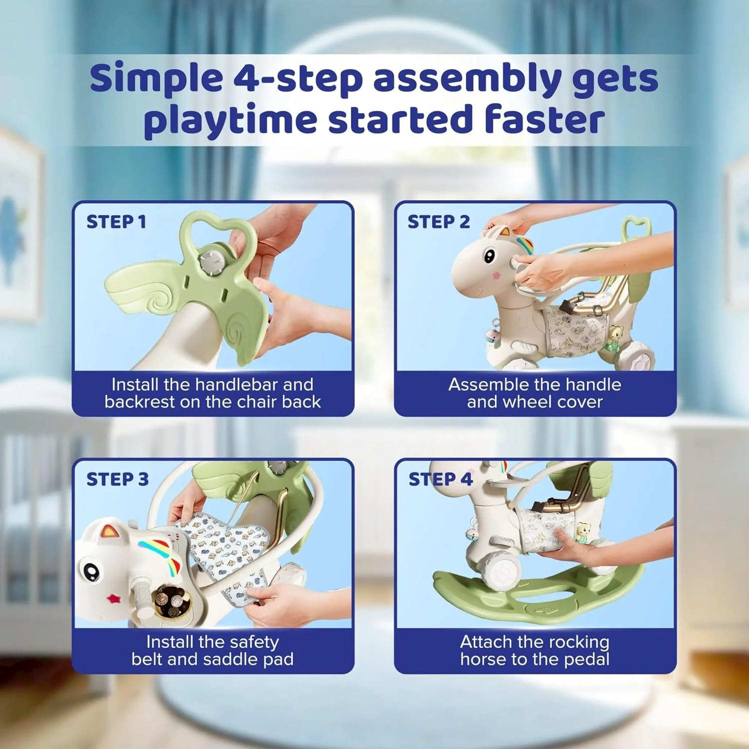 5 in 1 Rocking Horse for Toddlers 1-3 Years, Baby Rocking Horse W/Detachable Balance Board/Bike, Push Walker, Basketball Hoop Supports up to 50 Kgs Bpa/Lead Free HDPE Kids Ride on Toy W/Sound (Pink) image number 6