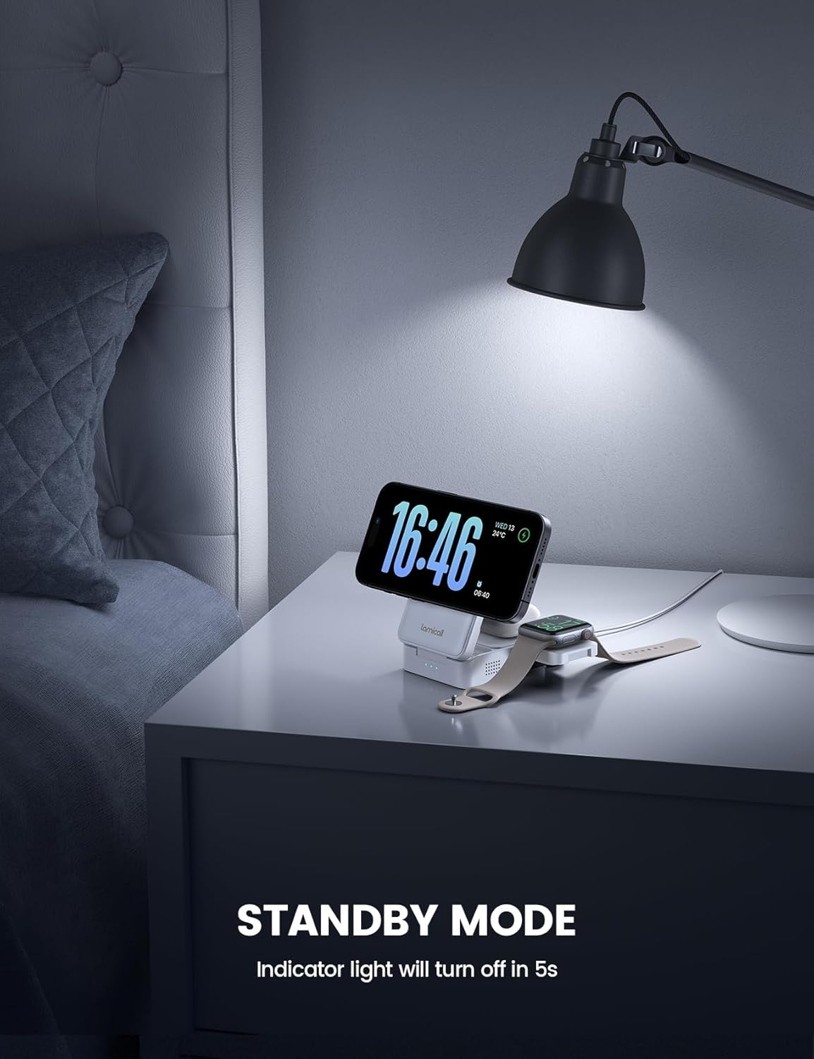 Lamicall 3 in 1 Charging Station for Apple - Foldable Wireless Charger Stand for Mag Safe Portable, Ravel Station for Multiple Devices for Iphone 17 Pro Max Air, 16, 15, 14, 13, Apple Watch, Airpods