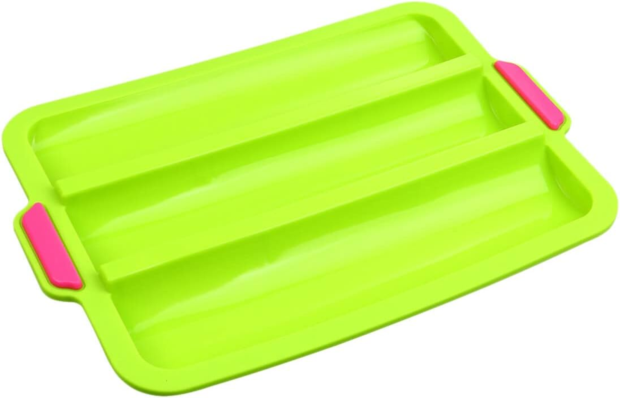 DOITOOL Silicone Loaf Pan Baking Mould Baking Tray for Home Kitchen 3 Slots Bread Baking Pan No-Stick Wave Stick Bread Stick Accessory