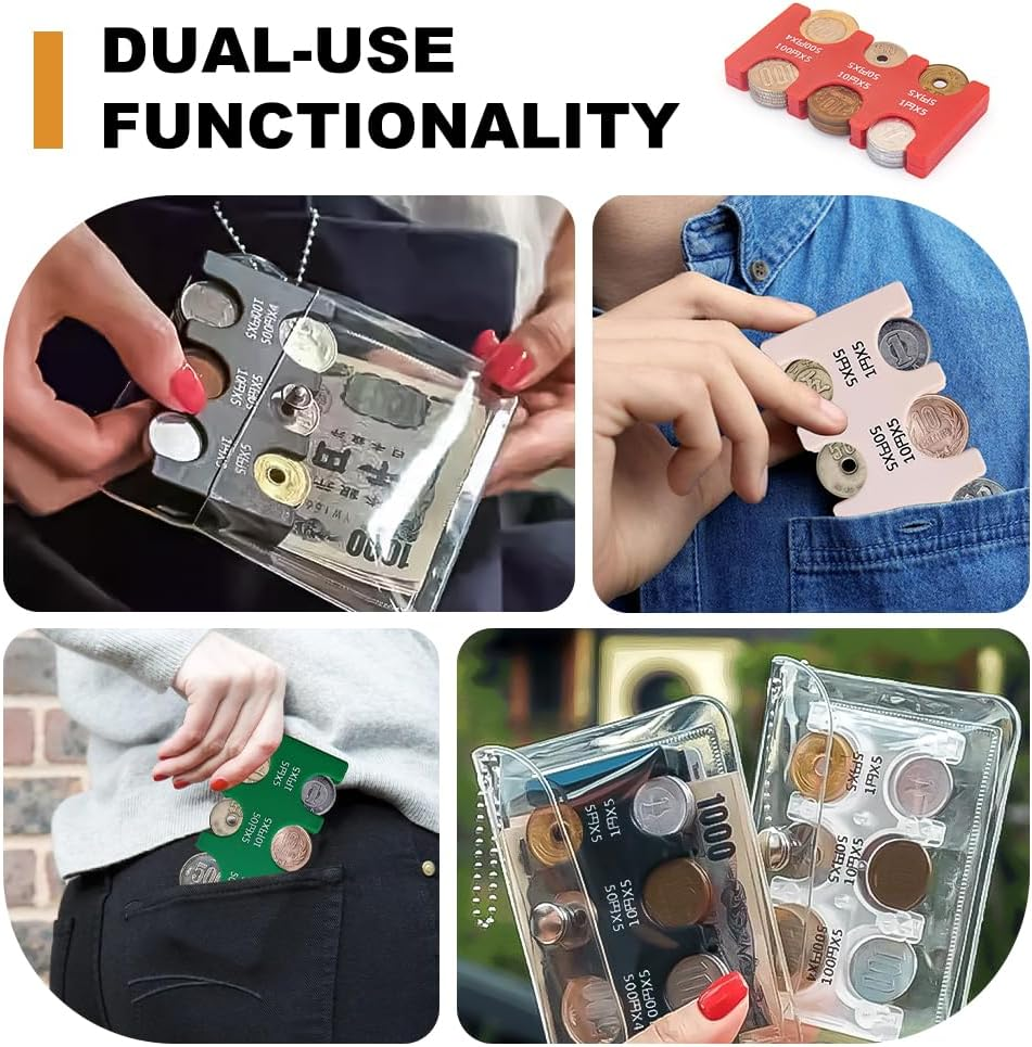 Japanese Yen Coin Holders Hard Case Organizer, Portable Coin Dispenser with 6 Slots Rectangle Plastic Coins Sorter Collection Wallet for Travel Car Coins Storage (Black +Transparent) image number 3