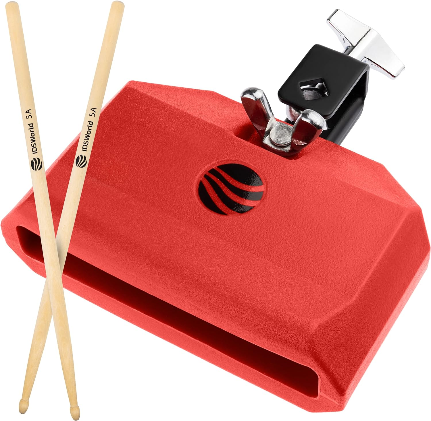 Jam Drum Block Latin Percussion Red Plastic Musical Instrument Adjustable Mount Bracket with A5 Maple Drum Sticks Set image number 6