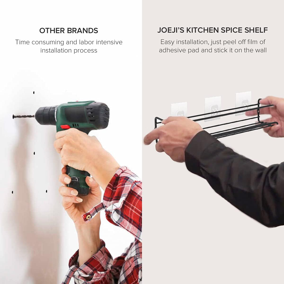 Joeji'S Kitchen Black 2-Tier Spice Shelf Herb Rack - Seasoning Organiser for Kitchen - Wall Hanging Spice Rack Organiser - Spice Rack for Spices, Condiments, Cooking Tools - Black image number 3