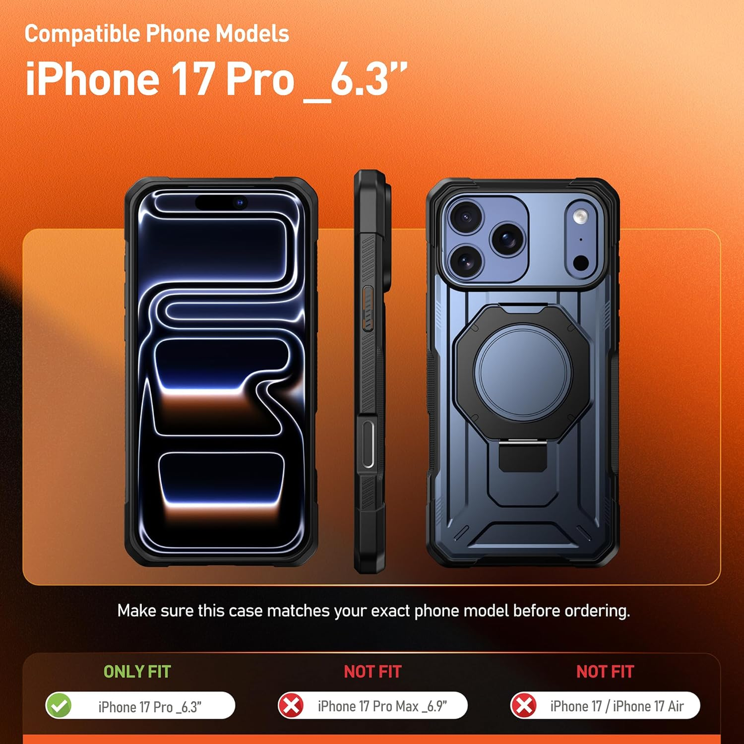 Poetic Spartan Case with Ring Stand for Iphone 17 Pro, [Camera Control Button][Magsafe Compatible], Full Body Rugged Shockproof Protective Cover Case, Midnight Blue