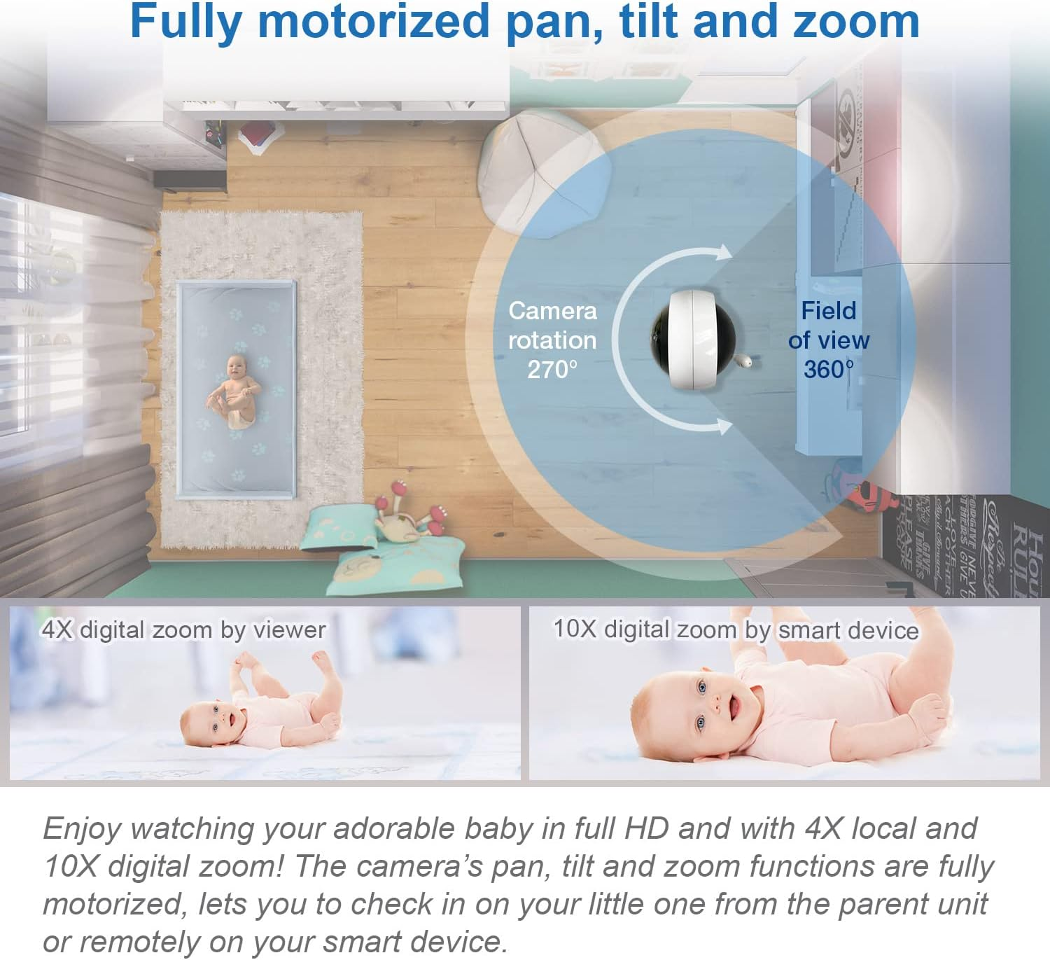 Vtech RM7764-2HD Smart Wifi 2 Camera Babymonitor, 360&deg; Pan&Tilt, 10X Zoom, 7&rdquo; HD Display & Nightvision, Soothing Sounds, 2-Way Talk, Temperature & Motion Detection image number 3