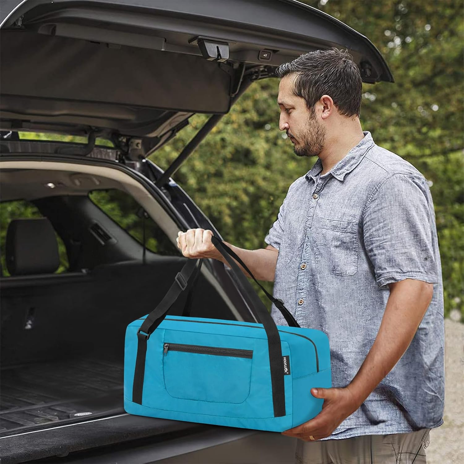 HOLYLUCK Foldable Travel Duffel Bag for Women & Men Luggage Great for Gym, A-Sky Blue, 30L, Travel Bag - A-Blue image number 7