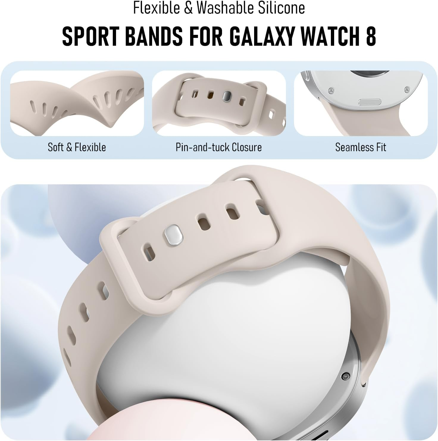 Sport Bands for Samsung Galaxy Watch 8 Band 40Mm 44Mm/Watch 8 Classic Band 46Mm Women Men,Soft Silicone Waterproof Rubber Strap for Samsung Galaxy Watch 8 Classic Bands 46 Mm/Watch 8 44 Mm 40 Mm - Army Green image number 7