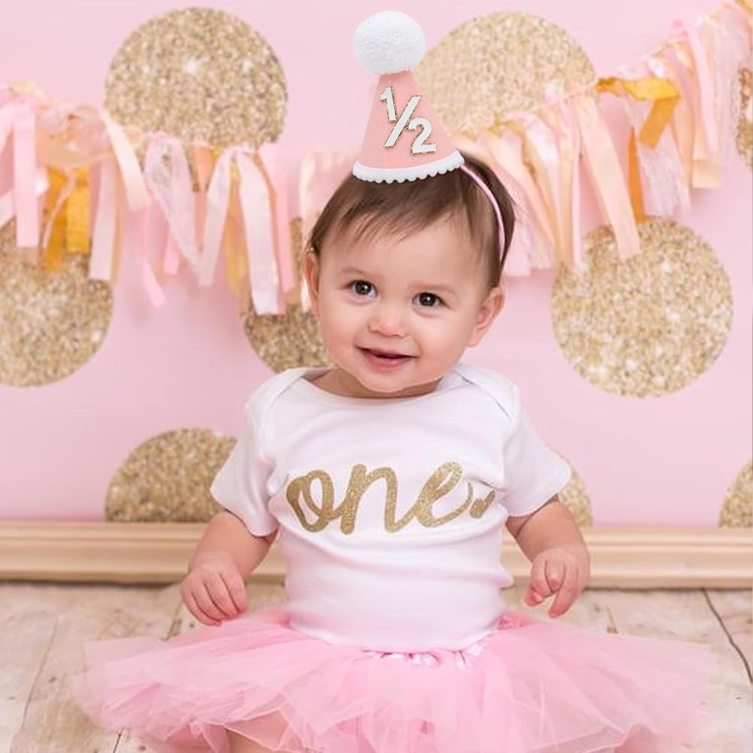 Half Birthday Hat -Baby 1/2 Birthday Cone Hat,Six Months Decorations,Party Hat Outfit for Girls/Boys - Blue image number 6