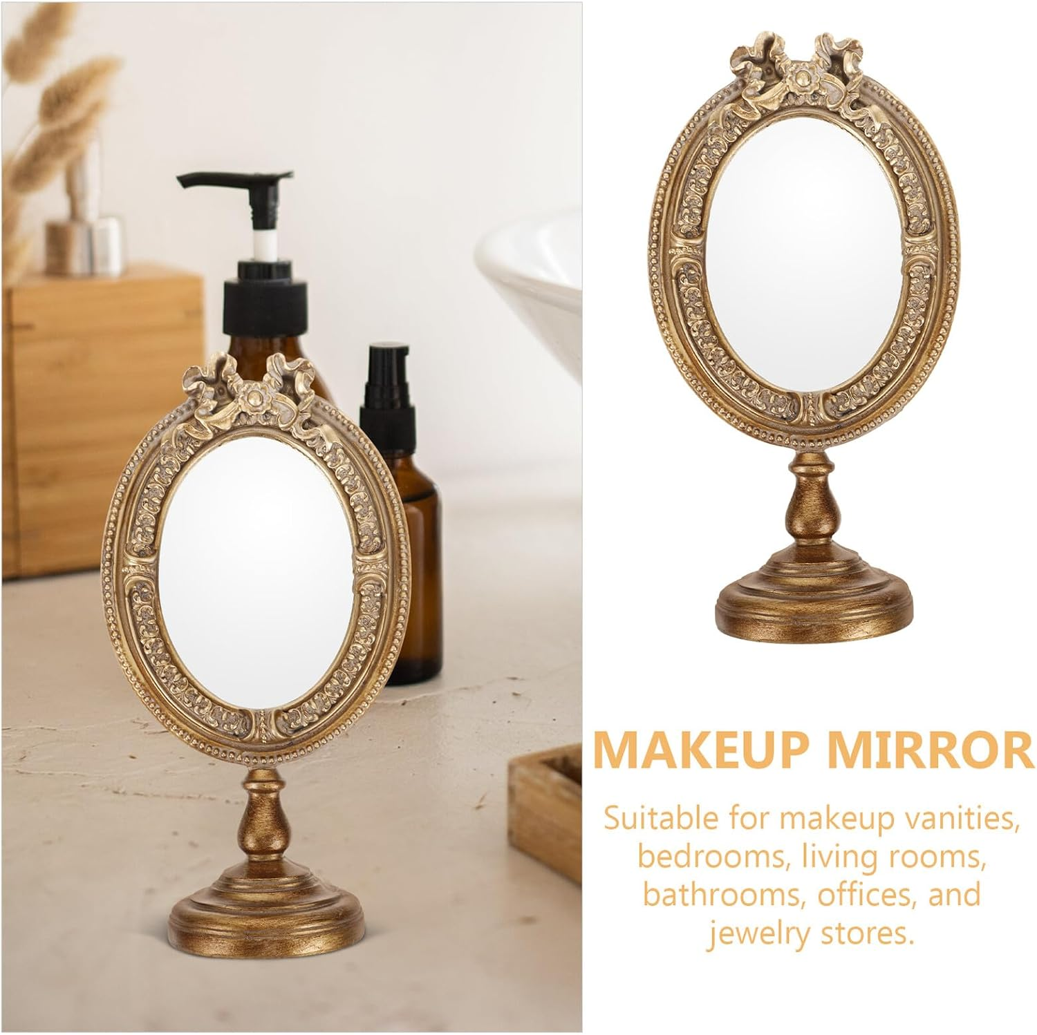 CLISPEED European Style Aesthetic Desktop Vanity Mirror for Bedroom Compact Lightweight Table Mirror for Makeup and Dressing Decorative Handheld Design image number 3