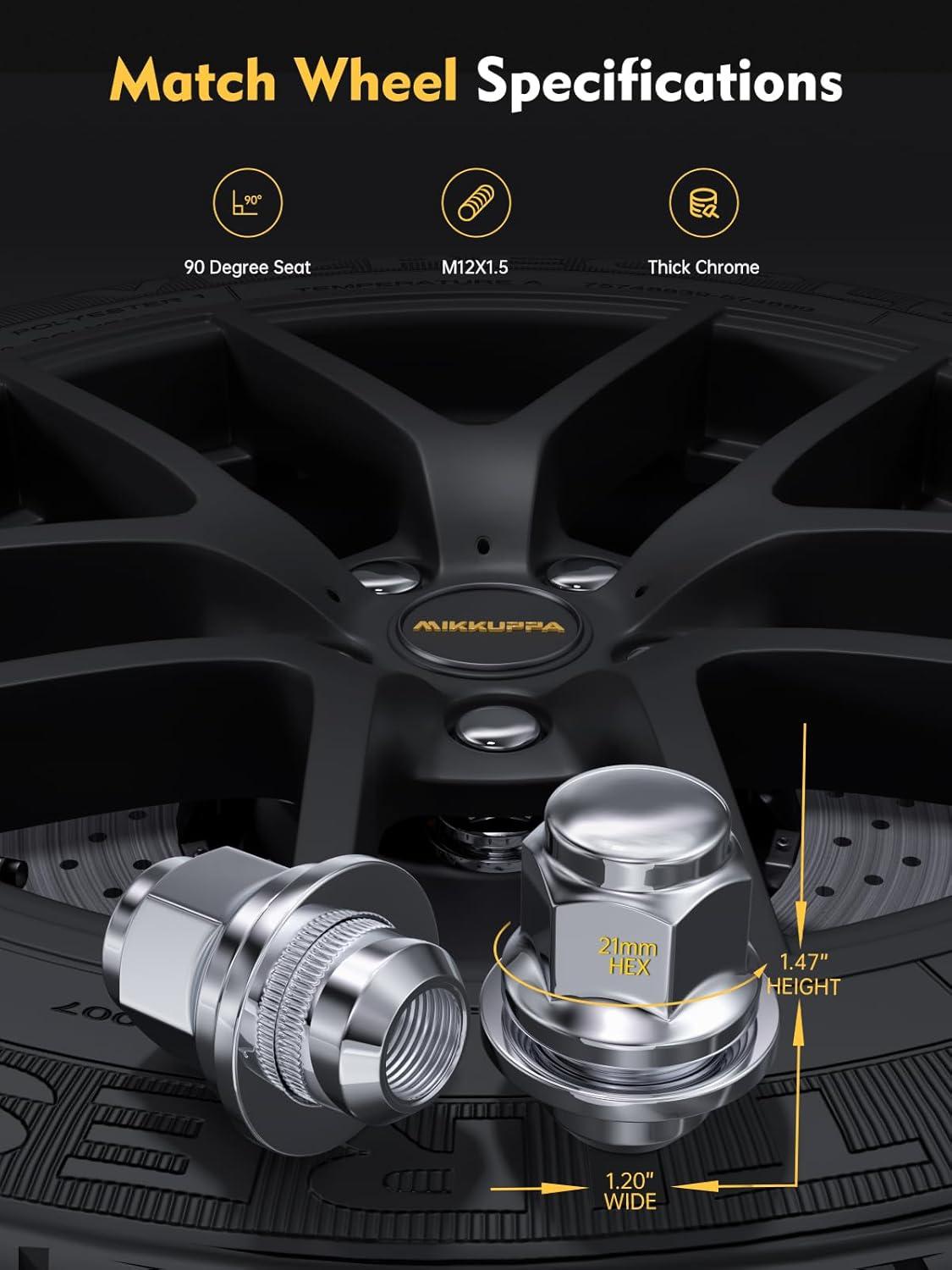 MIKKUPPA M12X1.5 Lug Nuts - 20Pcs One-Piece Chrome OEM Style Mag Seat Lug Nuts - Replacement for Toyota Avalon Camry Corolla Highlander, Lexus Scion Mitsubishi Pontiac Factory Wheels image number 5