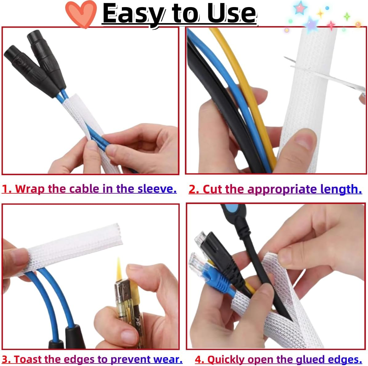 KLHCDUO Cable Protector Cable Wrap Cover,6.6 Ft (2M)- 1/2 Inch Inner Diameter Cable Organizer, Suitable for TV, Computer, Braided Wire Management, for Home and Office Use image number 4