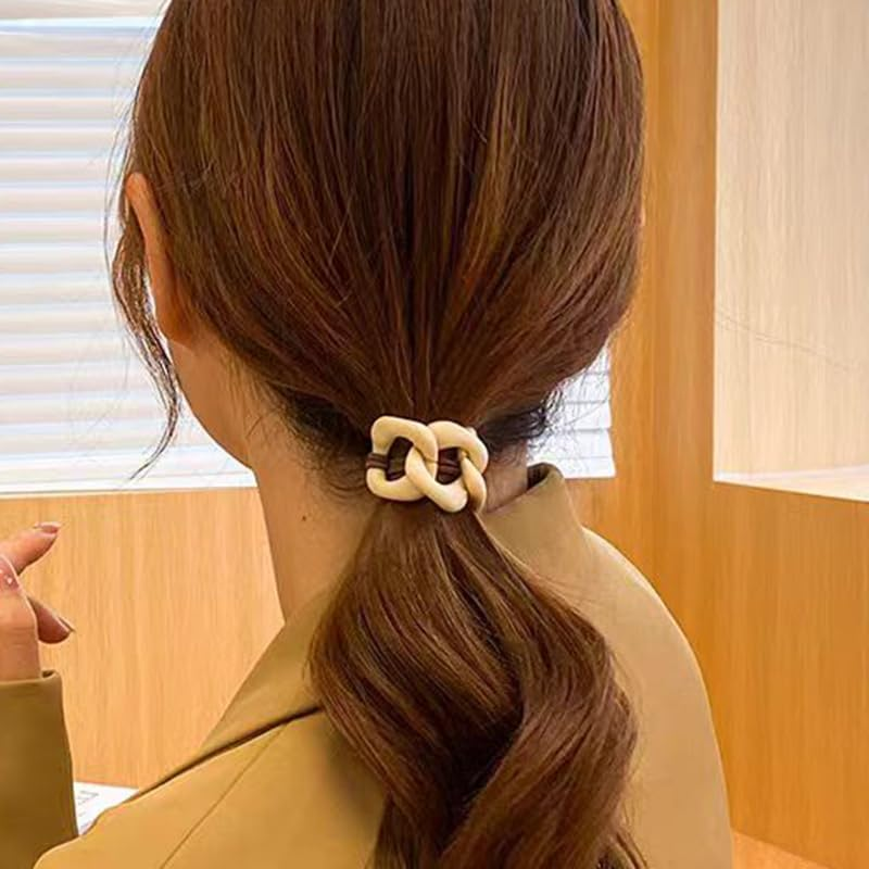 9 PCS Acrylic Ponytail Hair Cuff Geometric Hair Ties Wrap for Women Girls Geometric Hair Elastics Ties Arch Ponytail Ring Set for Long Thick Hair Ropes Ponytail Cuff Set for Women image number 5