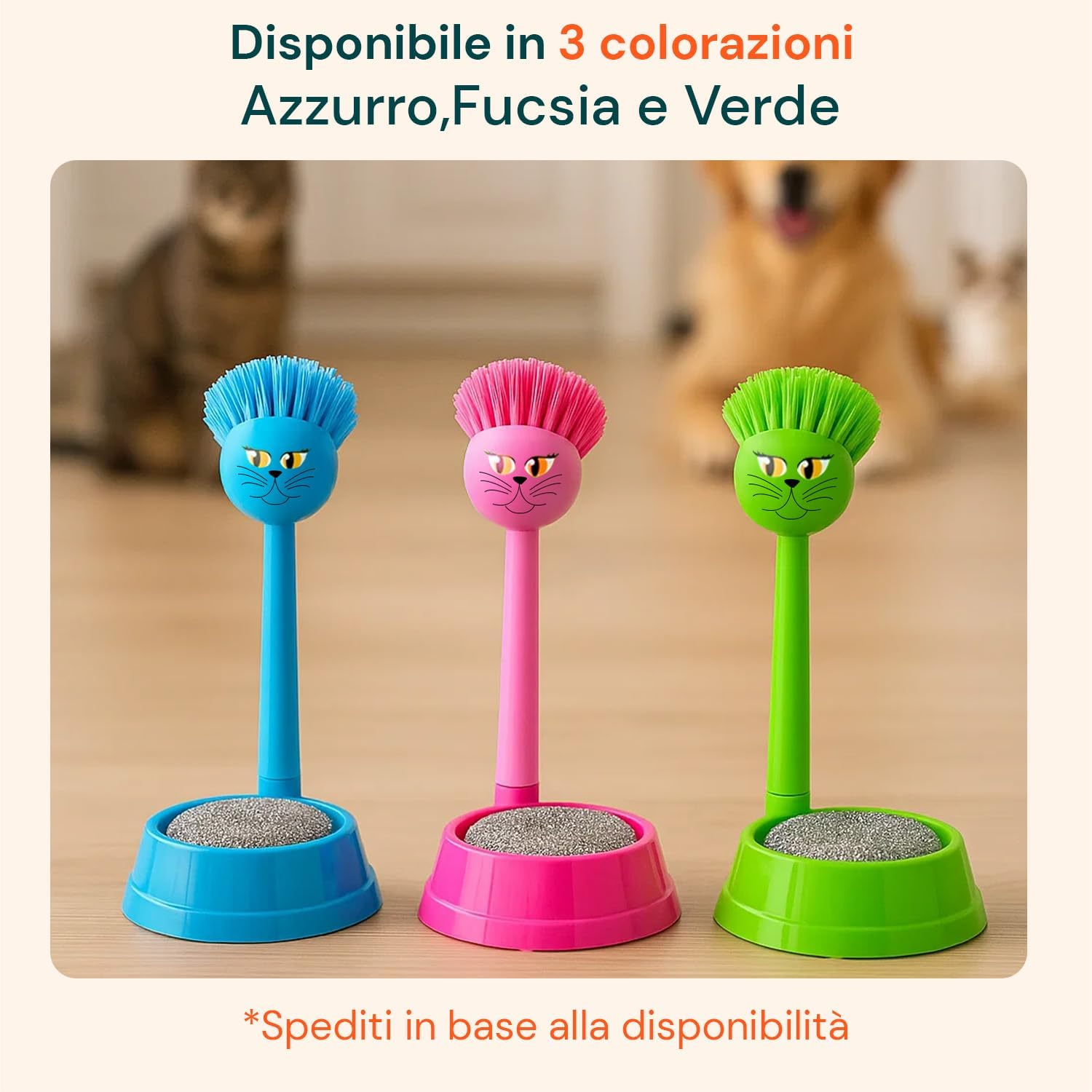 Avilia Heavy Duty Plastic Cat Dog Bowl Set with Brush and Sponge with Soft Bristles Ideal for Grooming Your Pet'S Fur and Paws
