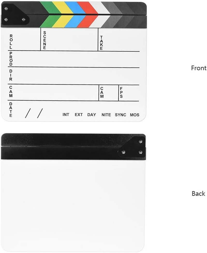 Professional Studio Camera Photography Video Acrylic Clapboard Dry Erase Director Film Movie Clapper Board Slate with Color Sticks(9.6X11.7 /25X30Cm) White image number 2