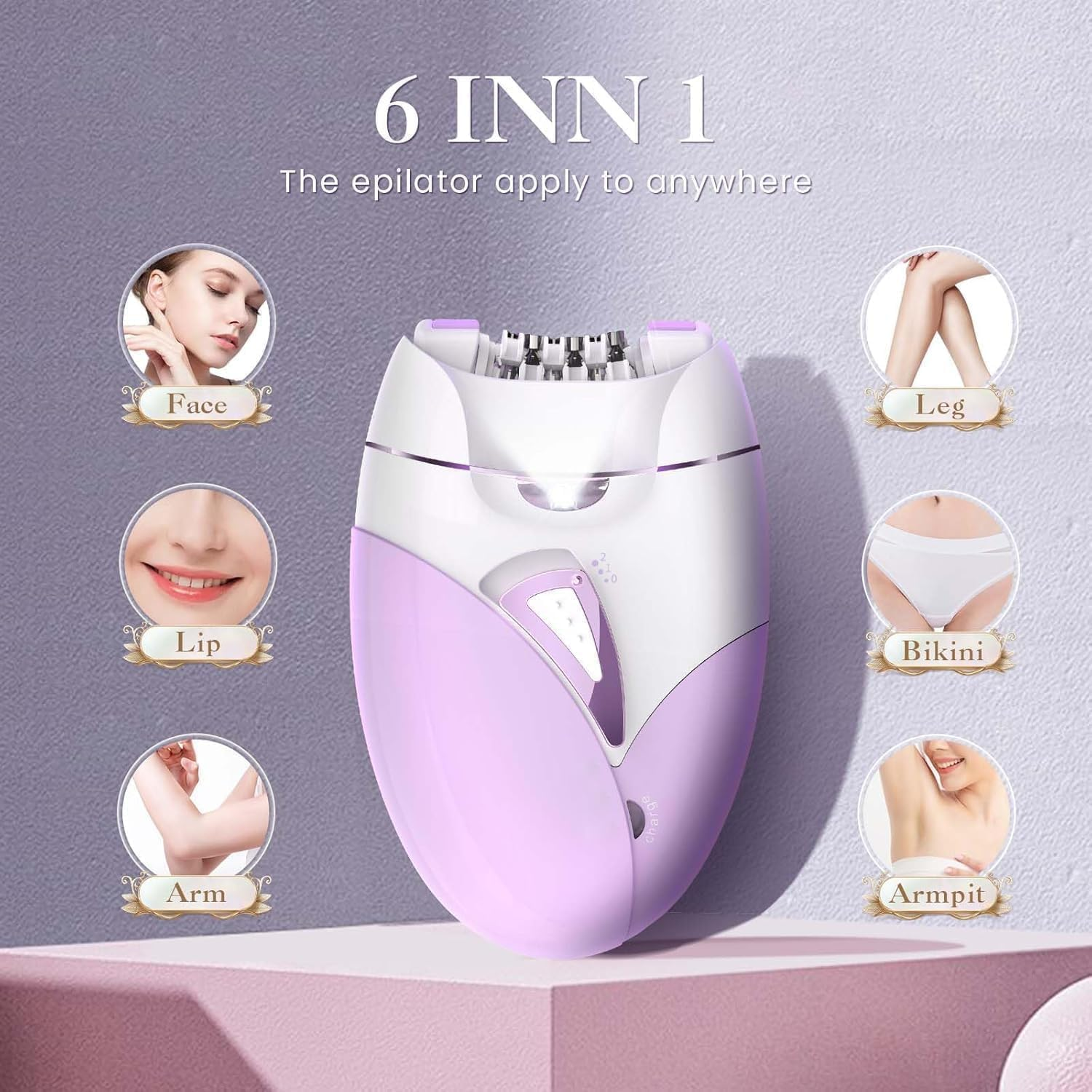 Epilator for Women,Painless Hair Removal Device,Electric Rechargeable Shaver,Hair Removal Device,Facial Hair Remover for Womenlong-Lasting Smooth Skin，Electric Hair Remover for Face Legs Arms Armpit Bikini（Purple） image number 5