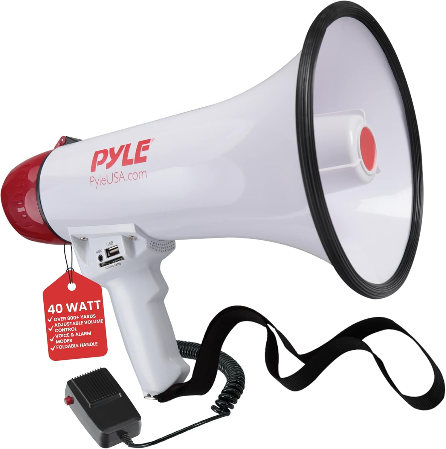Pyle Megaphone Speaker PA Bullhorn Built-In Siren - Adjustable Volume Control & 1200Yard Range - for Football, Soccer, Baseball, Hockey & Basketball Cheerleading Fans & Coaches or for Safety Drills