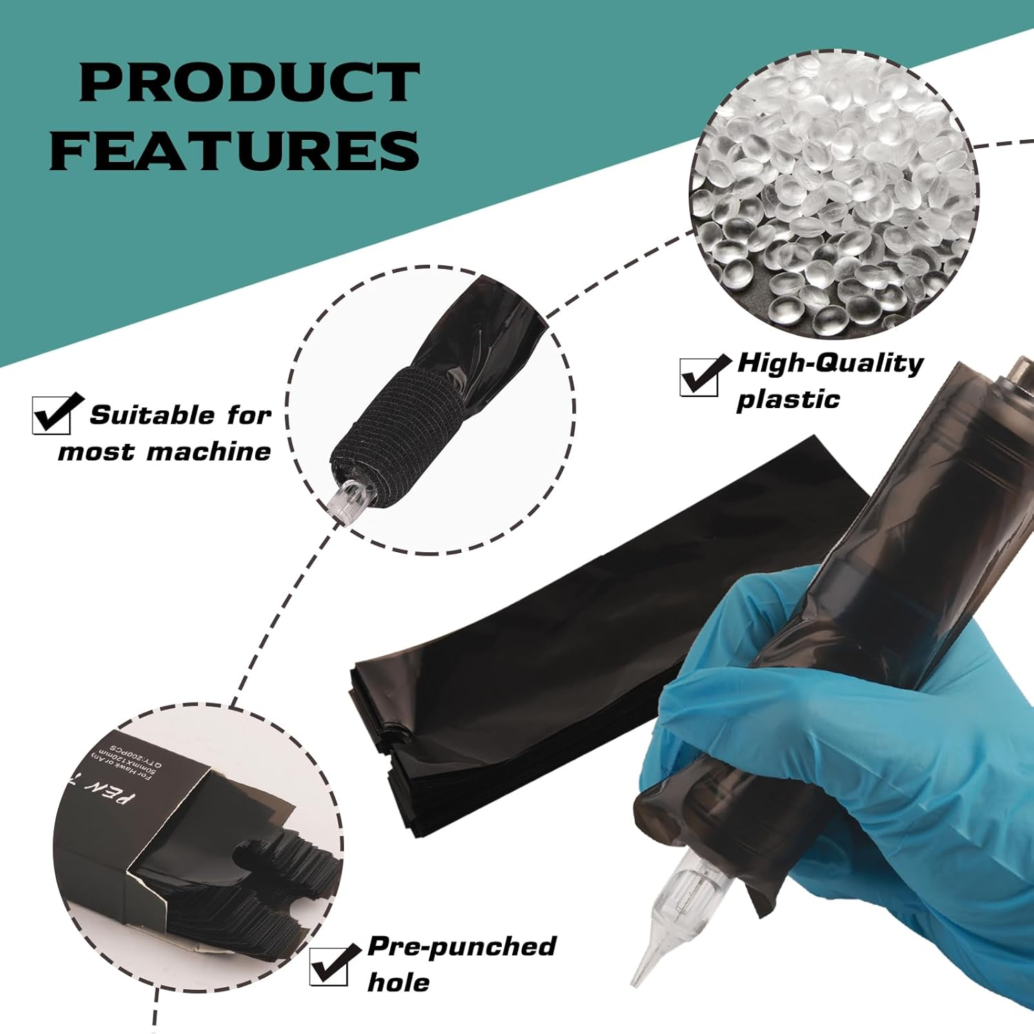 200PCS Tattoo Pen Covers - Rayyl Tattoo Pen Machine Covers Large Size 2.5X7.1 Inch Black for Cartridge Pen Machine Bags Sleeves Tattoo Kit Machine Pen Tattoo Supplies... image number 5