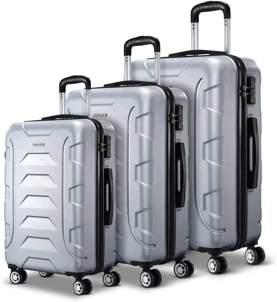3Pc Lightweight Durable Hard Shell Luggage Trolley Travel Suitcase Set - Silver image number 1