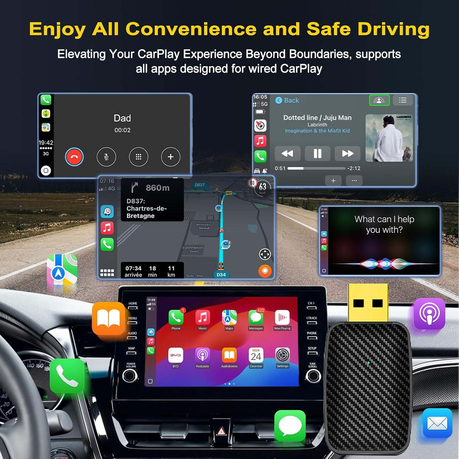 2 in 1 Wireless Carplay Adapter, Convert Factory Wired to Wireless Carplay Dongle/Android Auto Adapter, Plug & Play Bluetooth Magic Link Carplay Fast Connection for Ios 10+ / Android 10+ / Cars 2017+ image number 3