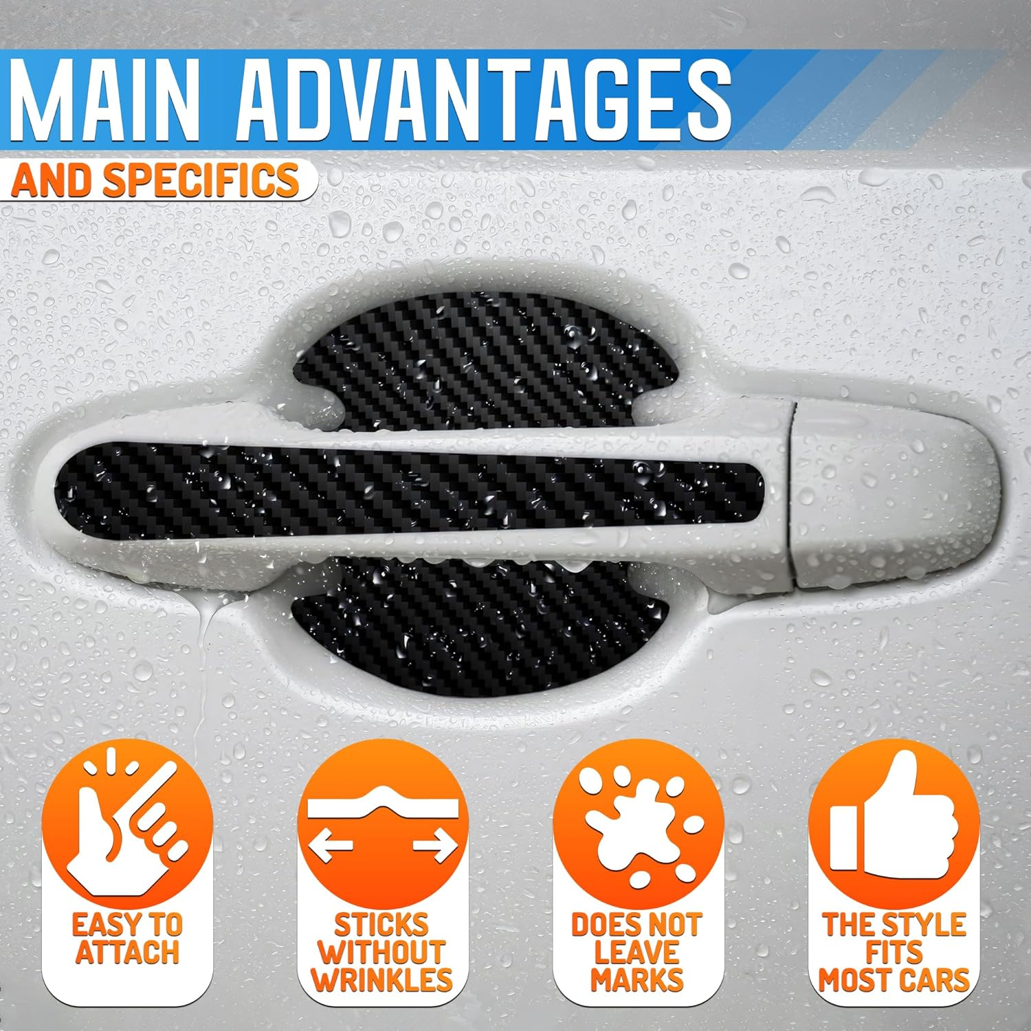 8Pcs Car Door Handle Protector - Stickers Door Handle Cover Carbon Fiber Vinyl Wrap Black Car Protector - Sticker Pack Protection Film for Cars image number 5