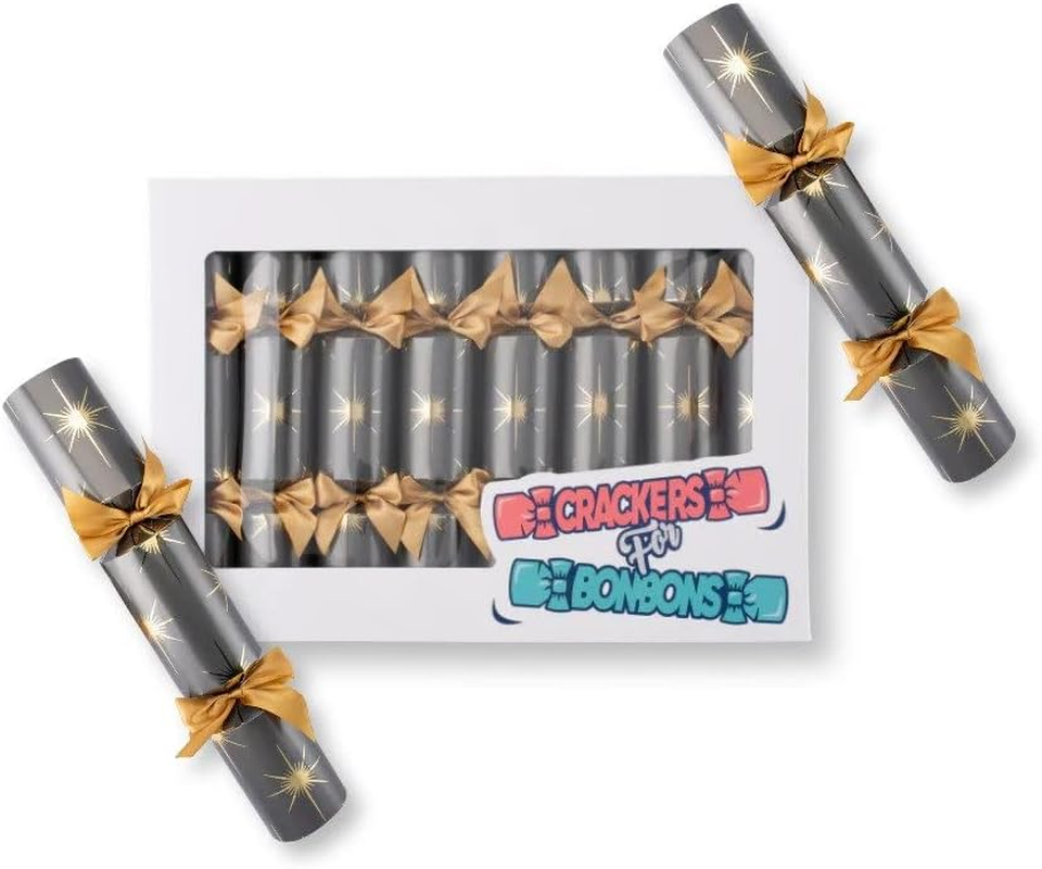 Luxury Christmas Star Handmade Bon Bons | Box of 8 | Silver-Grey with Gold Bow & North Star Design | Includes Miniature Gifts & Party Fun image number 4