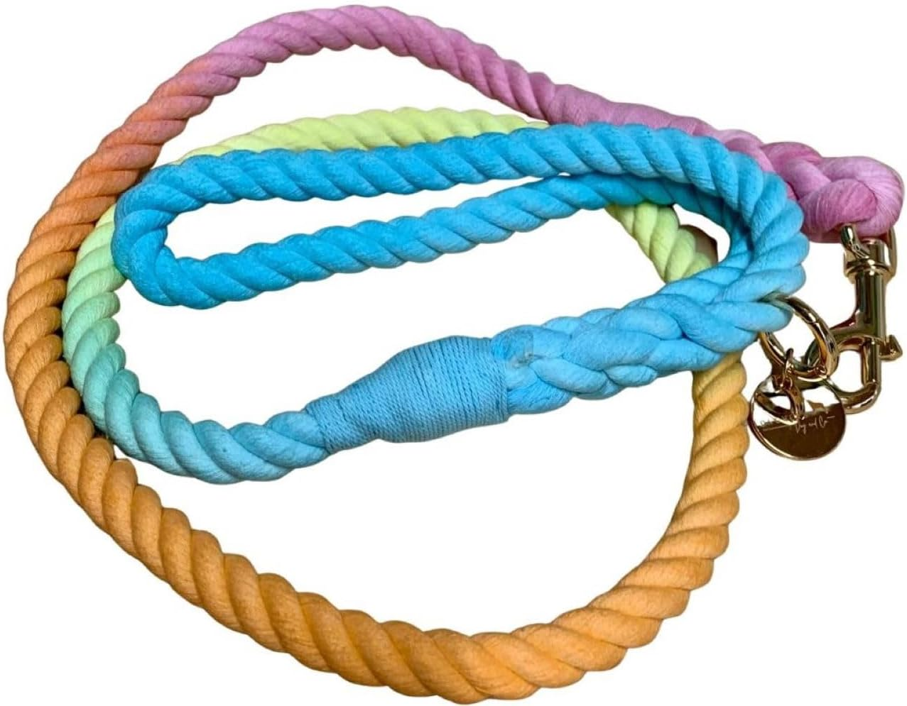 DROVERS Dog and Co Organic Cotton Rope Lead - Handmade - Organic Cotton - Brass Clip - Orange,Pink and Blue- Durable - 1.5 Mt image number 3