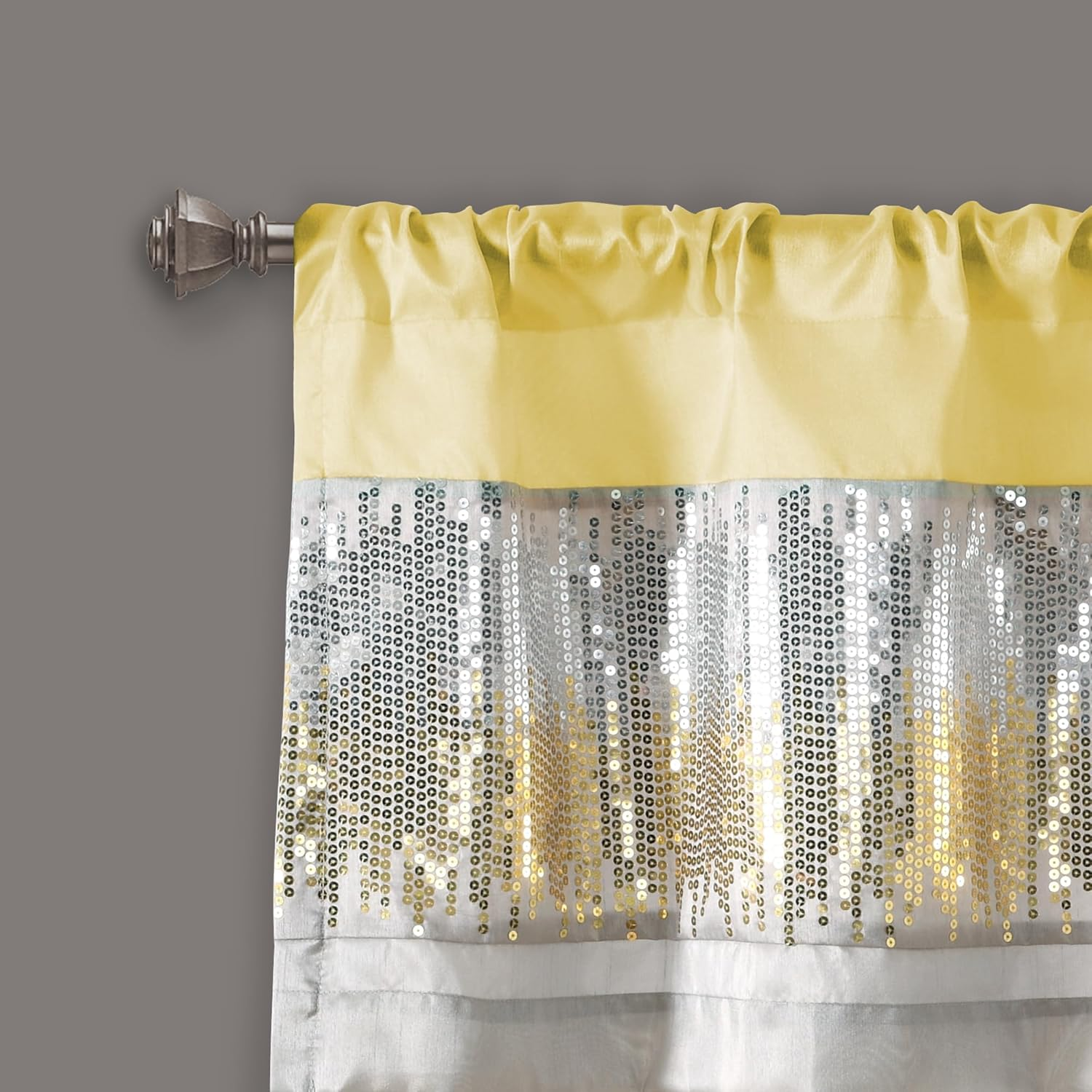 Lush Decor Night Sky Sequins Window Curtain Valance, 18" L X 52" W, Yellow & Gray image number 1