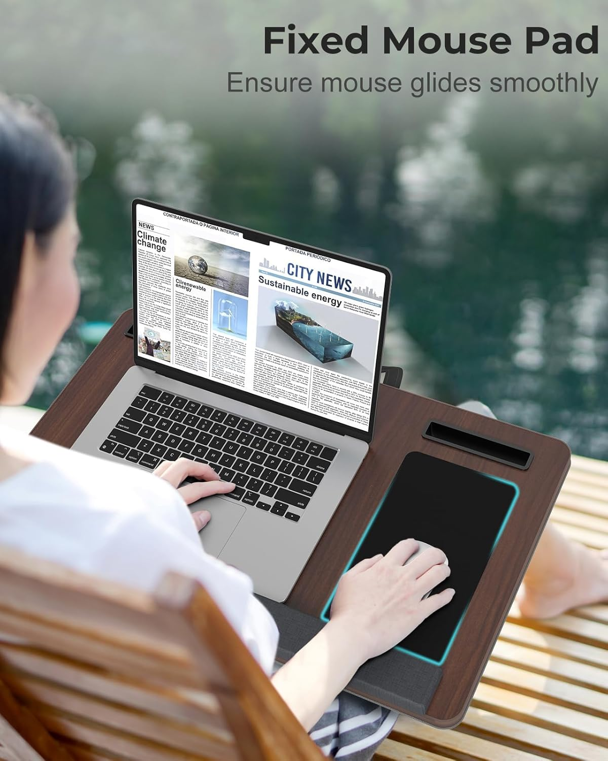 Laptop Lap Desk, Bed Laptop Desk Holds up to 17 Inches, with Wrist Pad, Mouse Pad, Tablet Phone Slot, Convenient Handle Cushion Lap Tray. image number 4