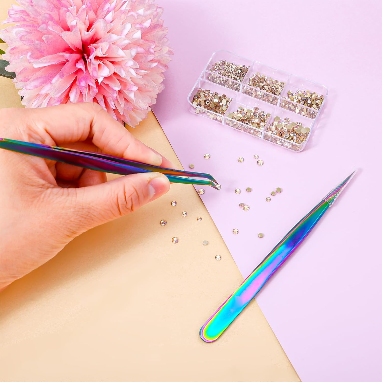 Teaaha 2 PCS Jewelry Tweezers Styles Stainless Curved Rainbow Tweezer Craft Professional Precision Tweezers for Eyelash Extension DIY Craft Jewelry Making Sticker Picking