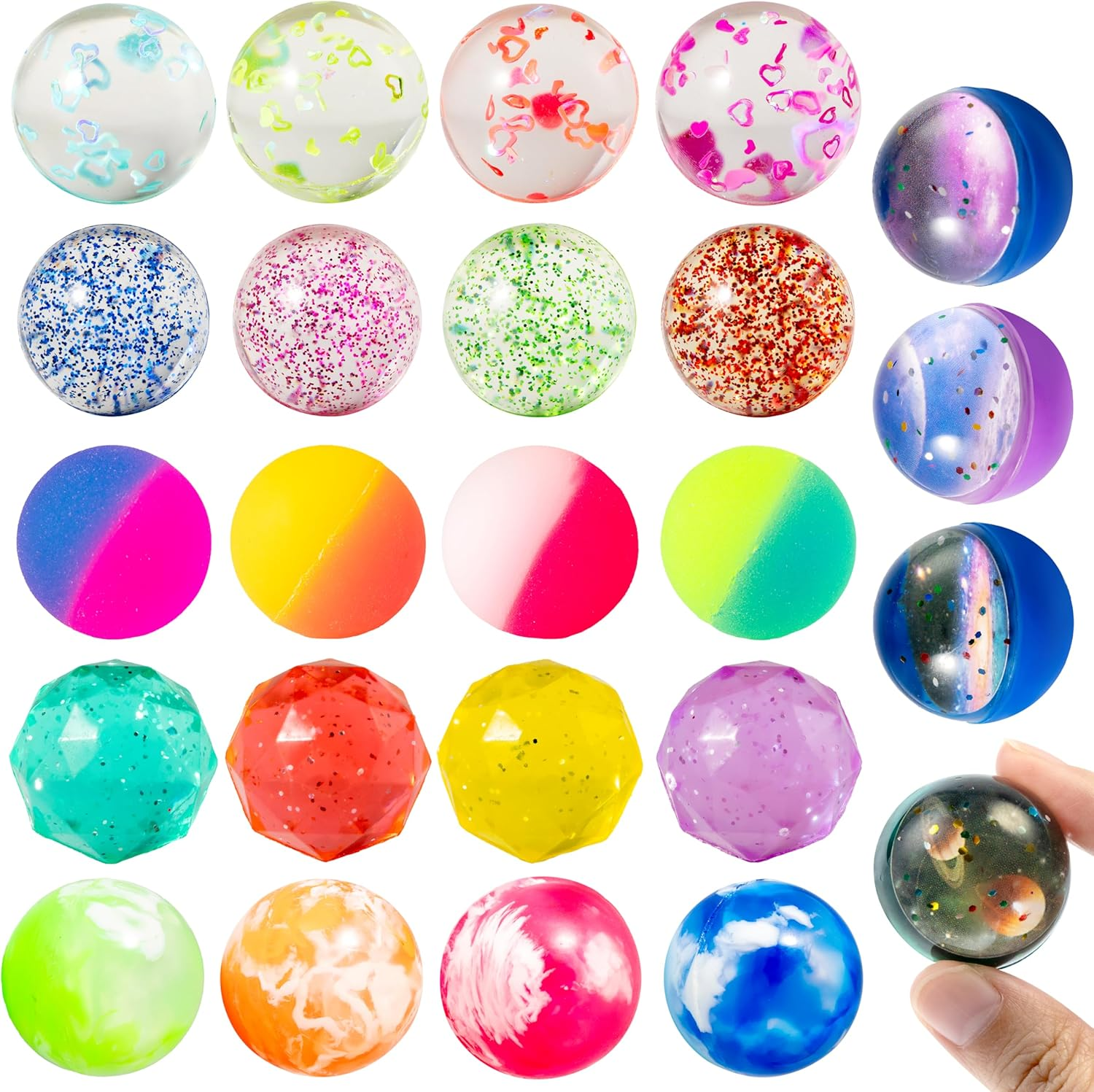 JOYIN 24 PCS Bouncy Balls, 6 Styles 32Mm Assorted Bouncy Balls Bulk with Storage Bag, High Bouncing Toys for Kids Party Favors Birthdays Gifts Goodie Bags Stuffers image number 1