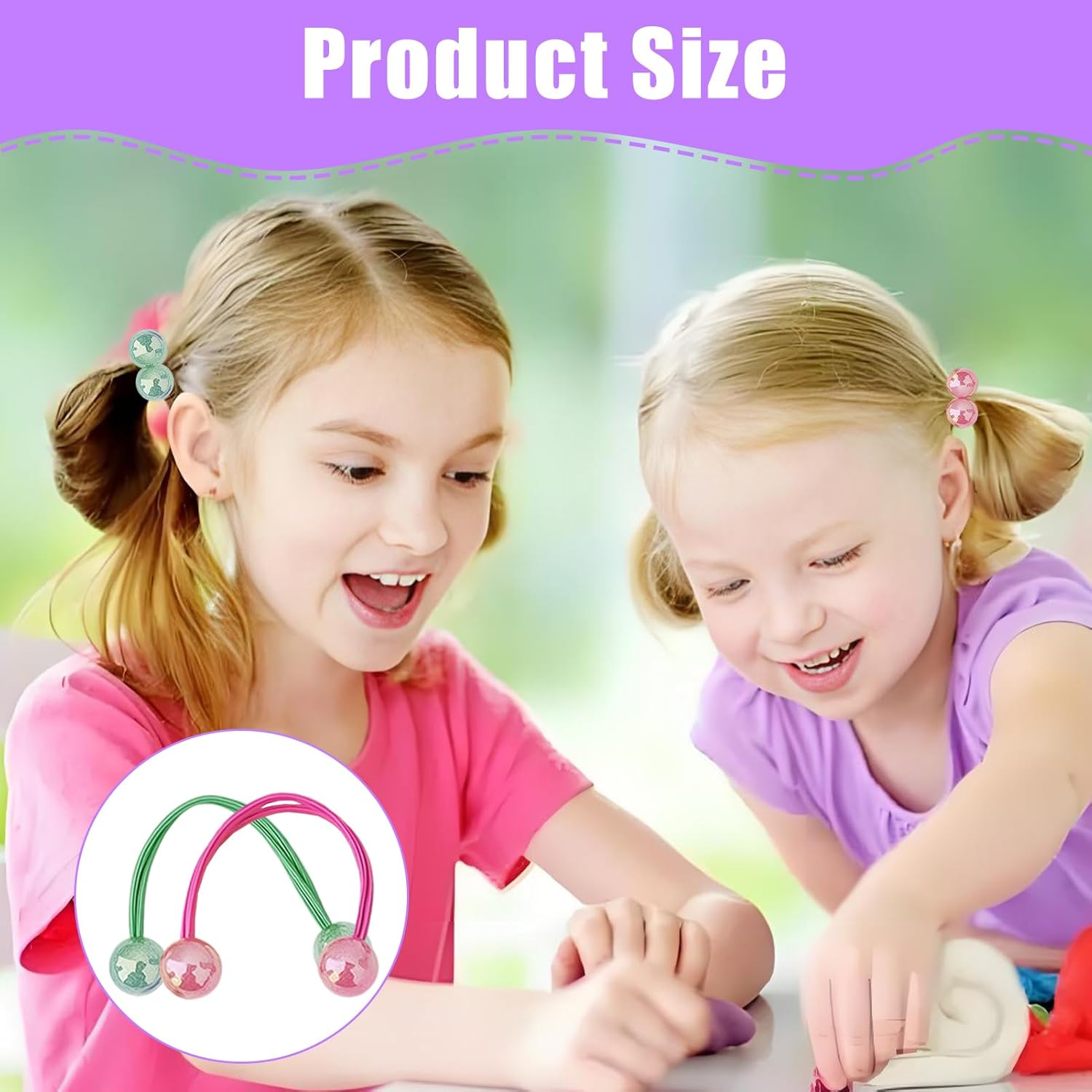 Pack of 12 Colourful Hair Bobbles for Girls, Cute Hair Accessories Set, Double Balls, Elastic Cable Bobbles for Baby, Toddler and Children, Soft Ponytail Holder without Pulling image number 4