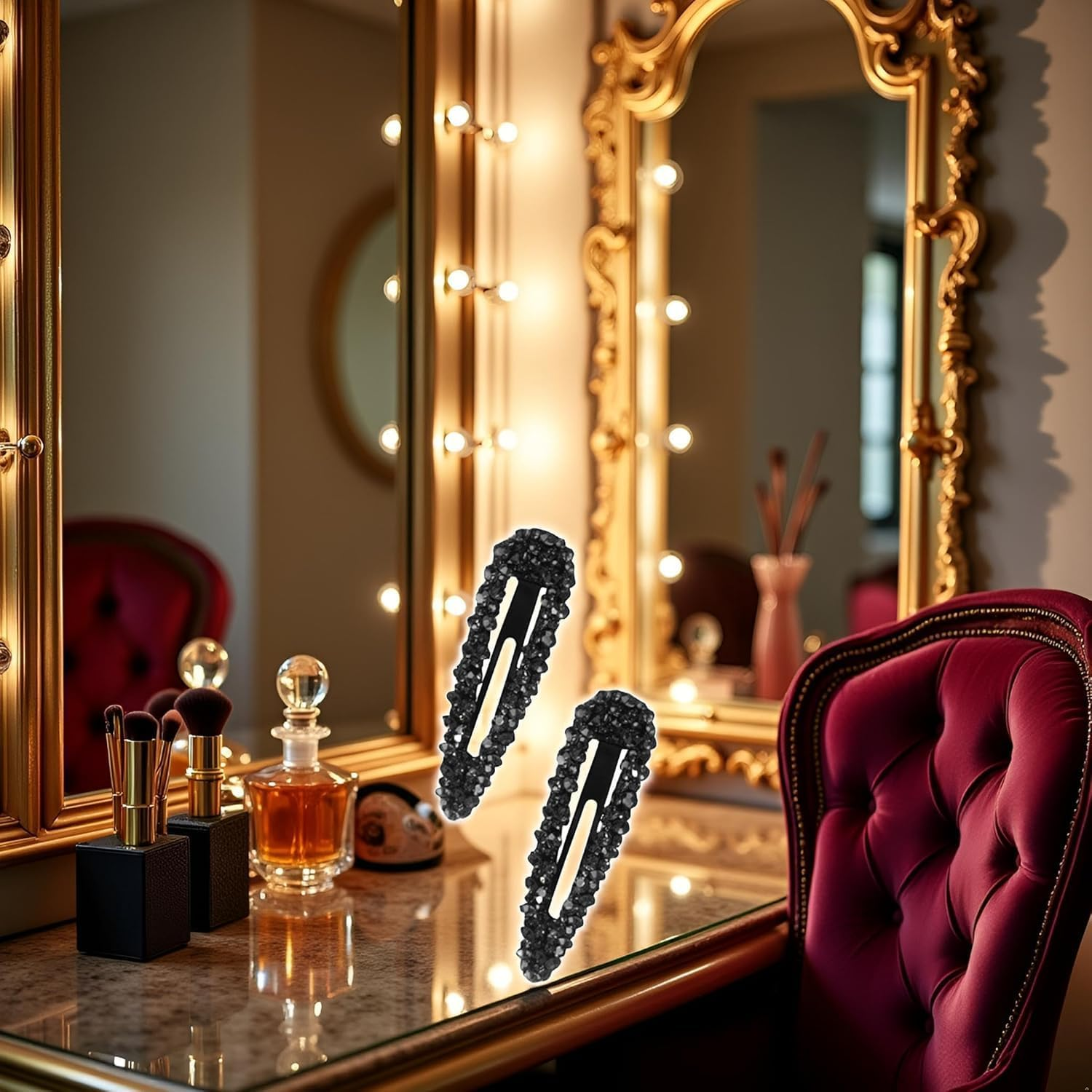 2 Pcs Black Sparkly Czech Crystal Hair Clips for Women and Girls