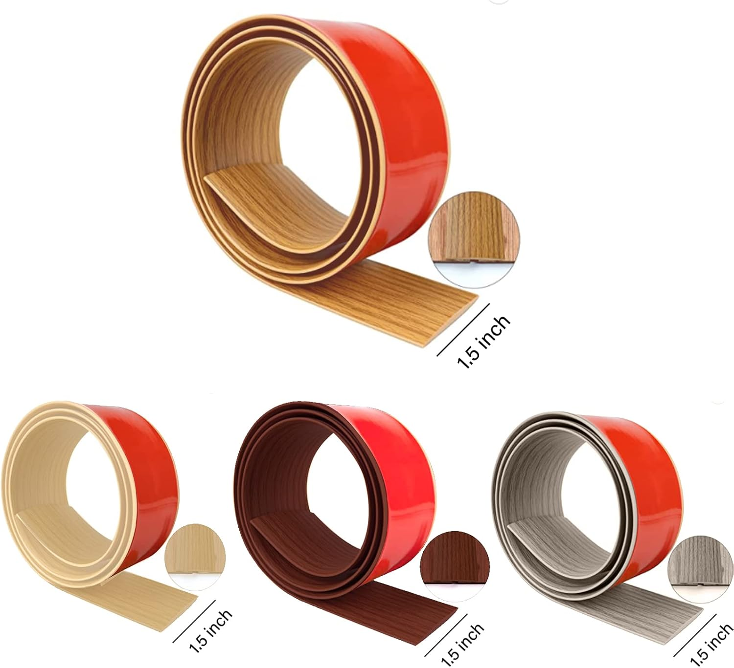 Floor Transition Strip, Self Adhesive Vinyl Floor Edging Trim Transition Strip, Floor Cover Strips, Laminate Floor Strip 1.5&rdquo; Wide Vinyl Floor Flat Divider Strip for Joining Floor Gaps (Brown) image number 1