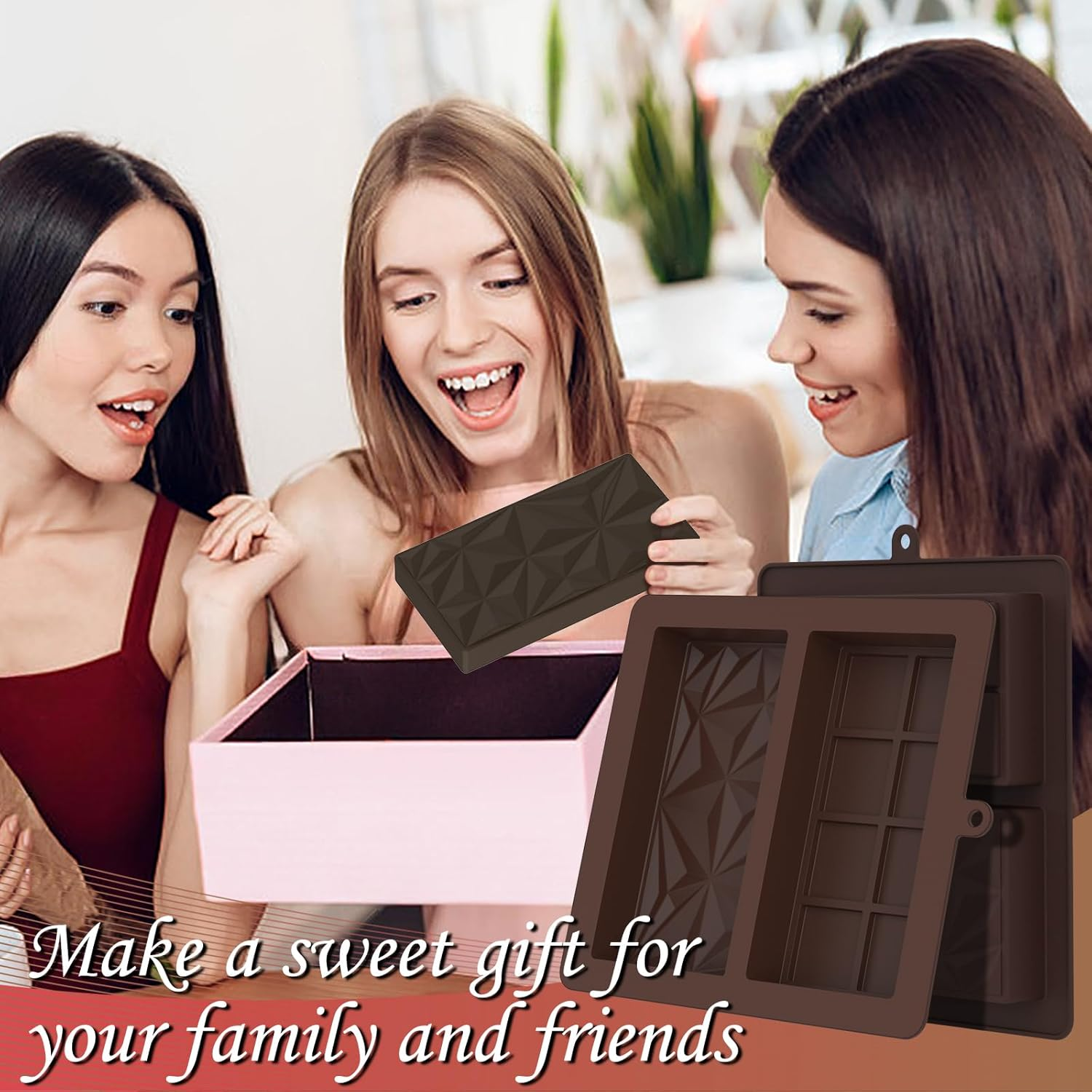 2PCS Chocolate Moulds，Geeric Dubai Deep Chocolate Bar Mold Silicone Deep Upgraded Break Apart Non-Stick Easy Release Chocolate DIY Molds Baking Molds for Wax Melts,Candy,Jell - Nine-In-One image number 7