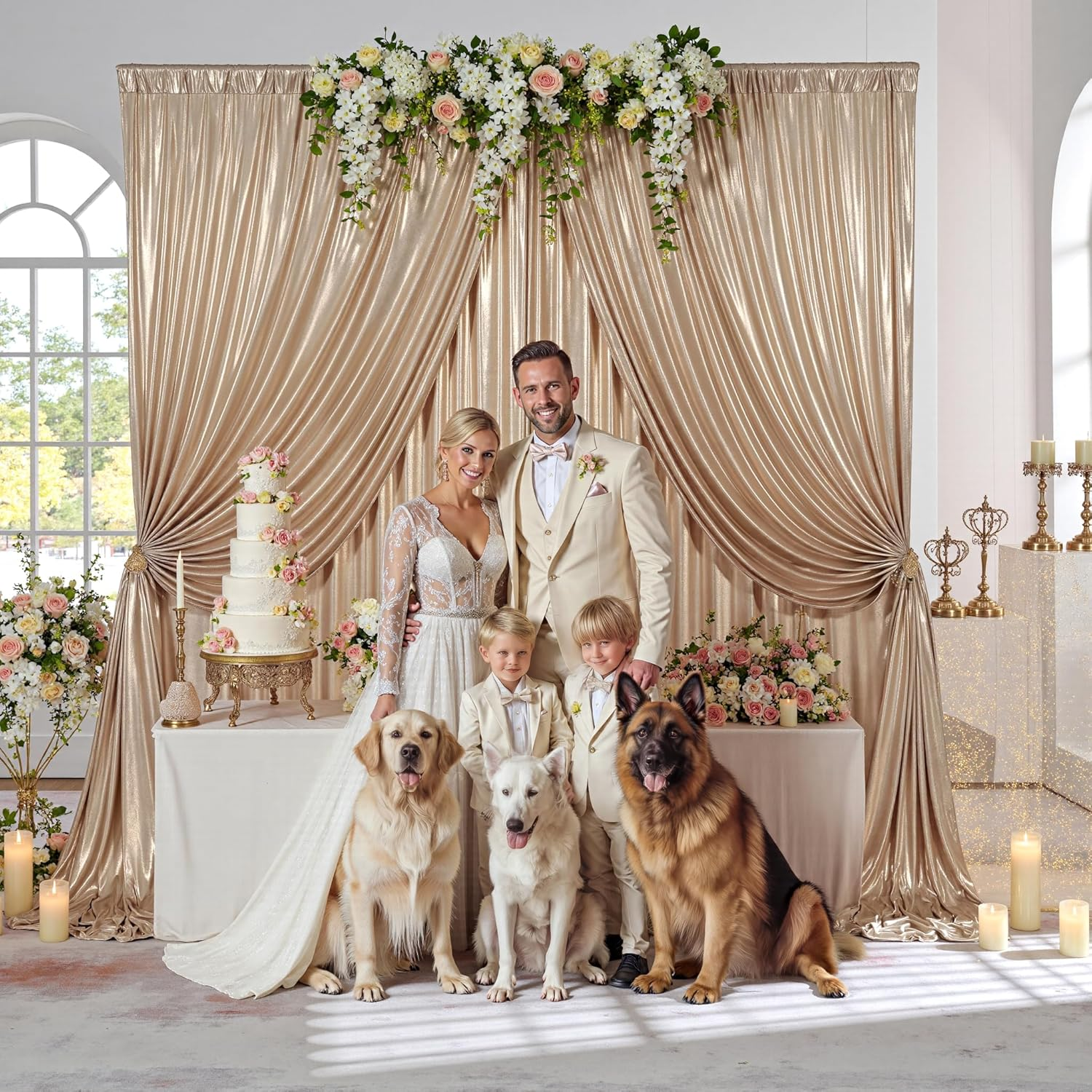 Partyvillage 10X10Ft Gold Sequin Backdrop Curtain -2 Panels 5X10Ft Wrinkle Free Shimmer Back Drop Cloth, Glitter Backdrop Drapes for Photography, Birthday, Wedding, Graduation Background