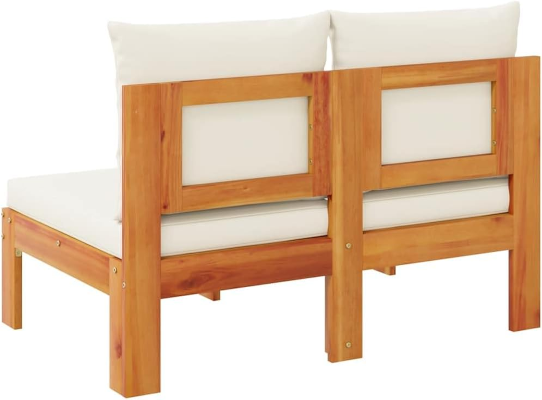 Vidaxl Garden Sofa - Outdoor 2-Seater Solid Wood Acacia with Cushions - Modular Patio/Lounge Deck Seating, Cream/Brown - Canap&eacute; 2 Places Avec Accoudoirs, Cream image number 5