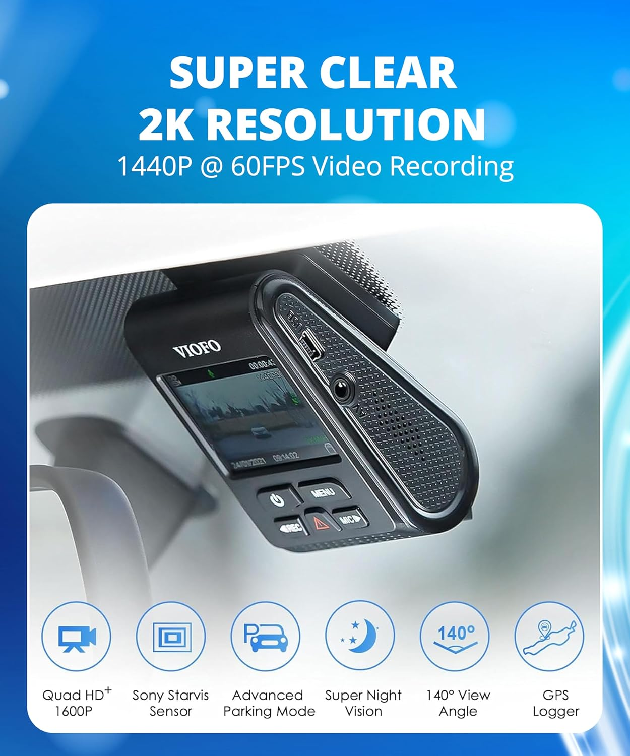 VIOFO A119 V3 2K Dash Cam 2560X1600P Quad HD+ Car Dash Camera, Ultra Clear Night Vision, 140-Degree Wide Angle, GPS Included, Buffered Parking Mode, True HDR, Motion Detection, G-Sensor, Time Lapse image number 3