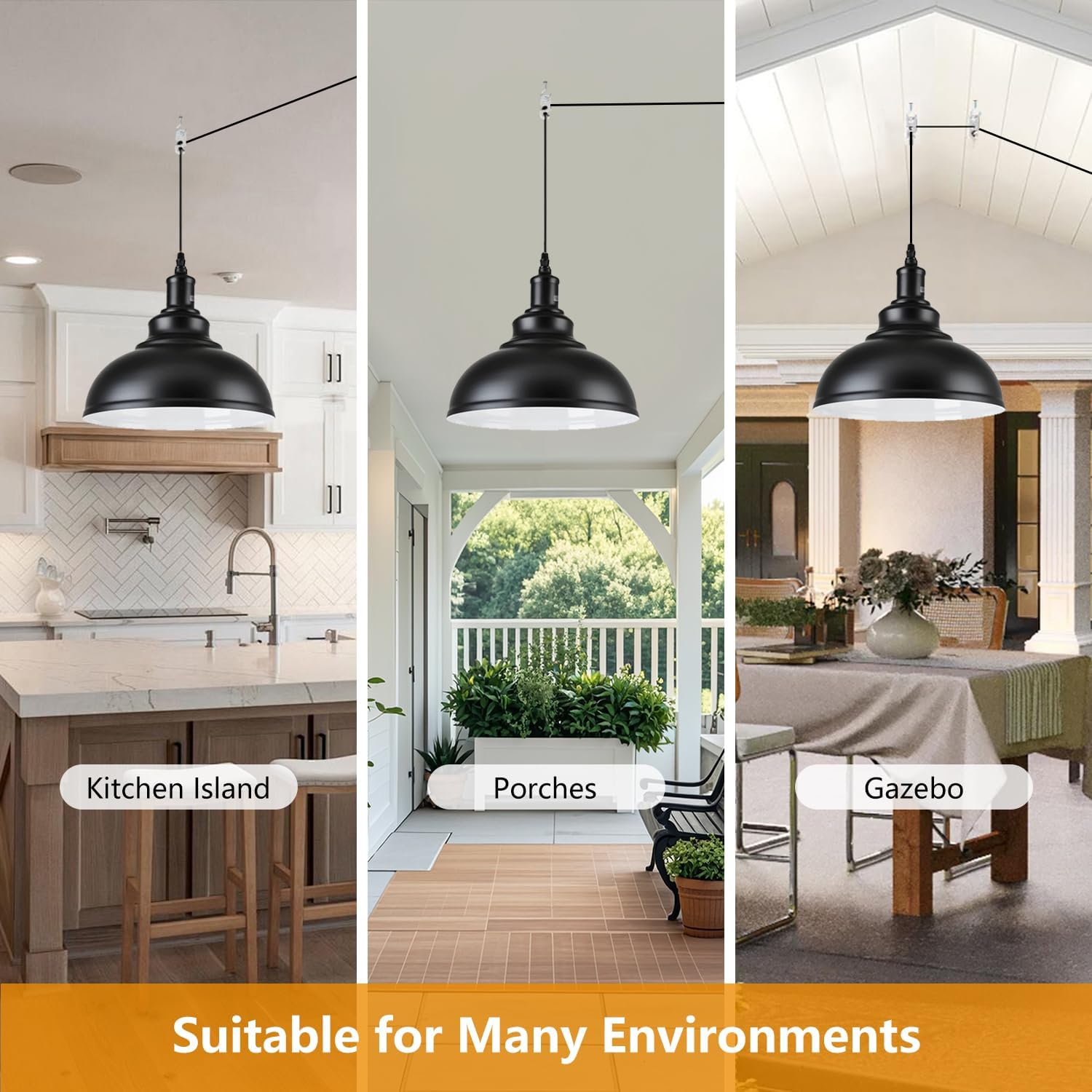 Vintage Pendant Light with Plug, E27 Fitting Ceiling Light with 4.5M Cable and Dimming Switch Dimmable Black Metal Pendant Light for Outdoor & Indoor Garden Balcony Patio Max.60W image number 3