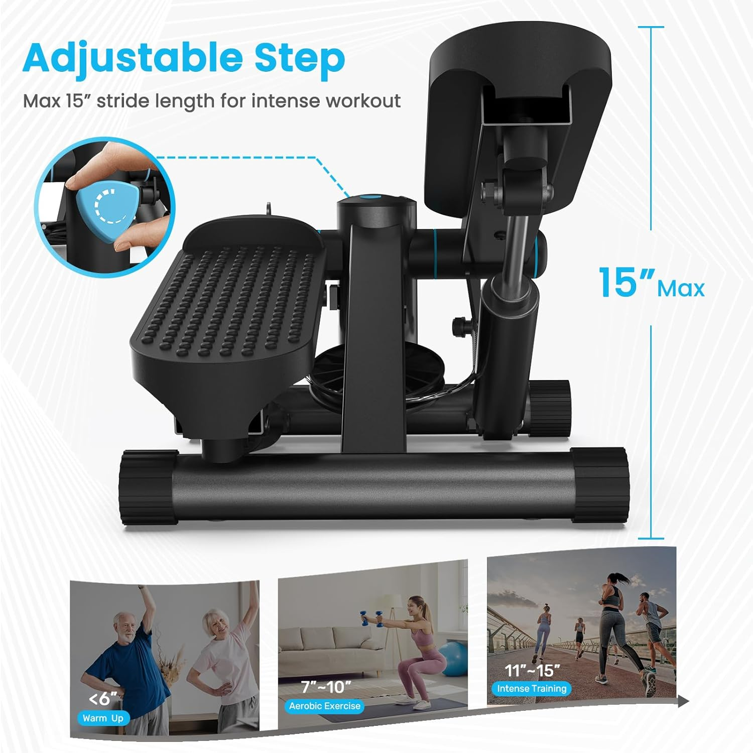Mini Steppers for Exercise at Home, Stair Stepper Machine with Resistance Bands, 330 Lbs Capacity, and LCD Monitor for Home Workout, Full Body Cardio and Walking image number 6