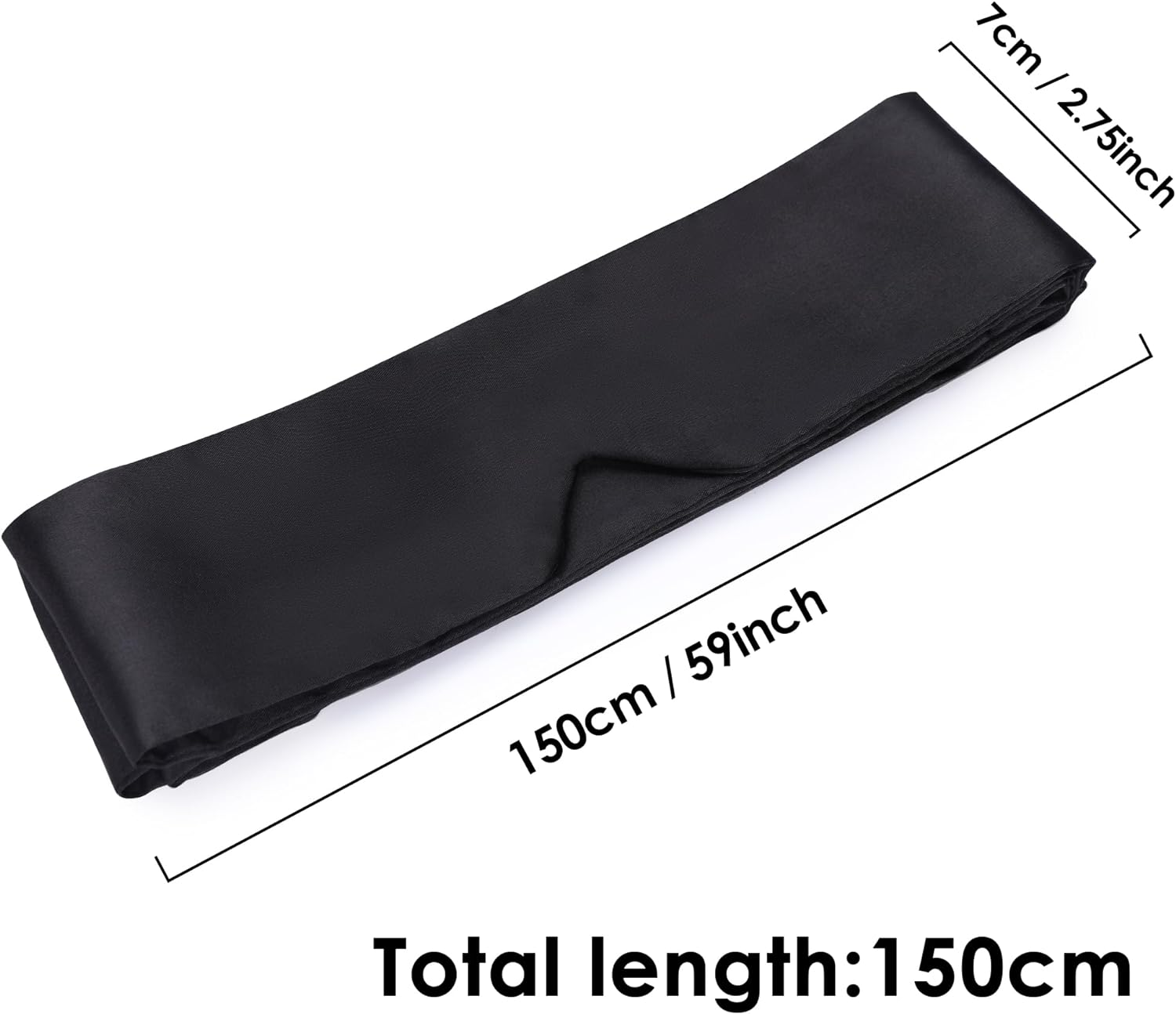 FRESHME Satin Sleep Mask - Comfortable Eye Mask Blindfold for Women Men Soft Adjustable Blackout Eye Cover Shade for Night Sleeping Travel Meditation Pure Black Valentine'S Day Gift 160Cm/63In image number 2