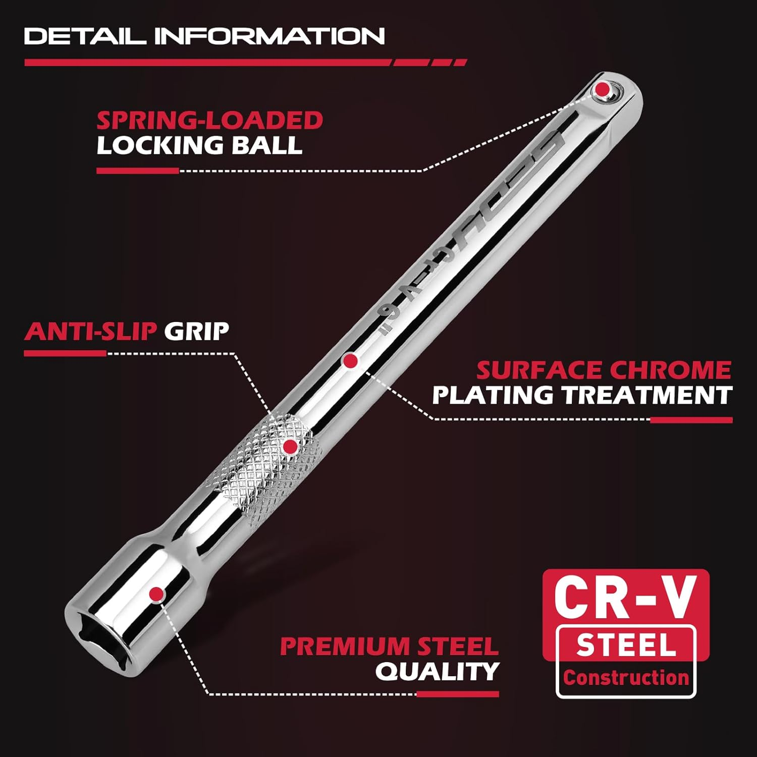 4-Piece 3/8" Drive Socket Extension Bar Set, Professional Socket Extension Set Include 3, 6, and 10 Inch Extensions and 3/8 Inch Drive Universal Joint Sockets, Premium Cr-V Steel Construction image number 4