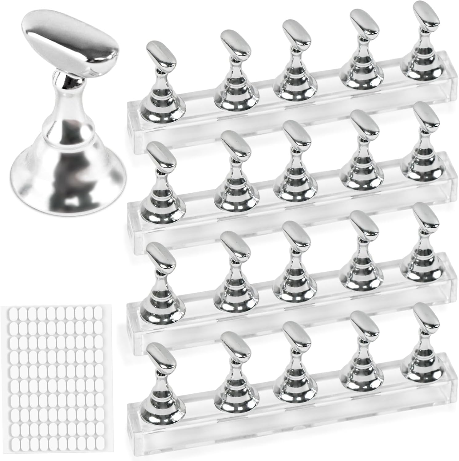Koceci 4 Sets Nail Stand for Painting Nails and 200 PCS Reusable Adhesive Putty, Sliver Acrylic Nail Holder for Painting Nails, Press on Stand for Beginners, DIY Painting Use, Home and Salon Supplies image number 5