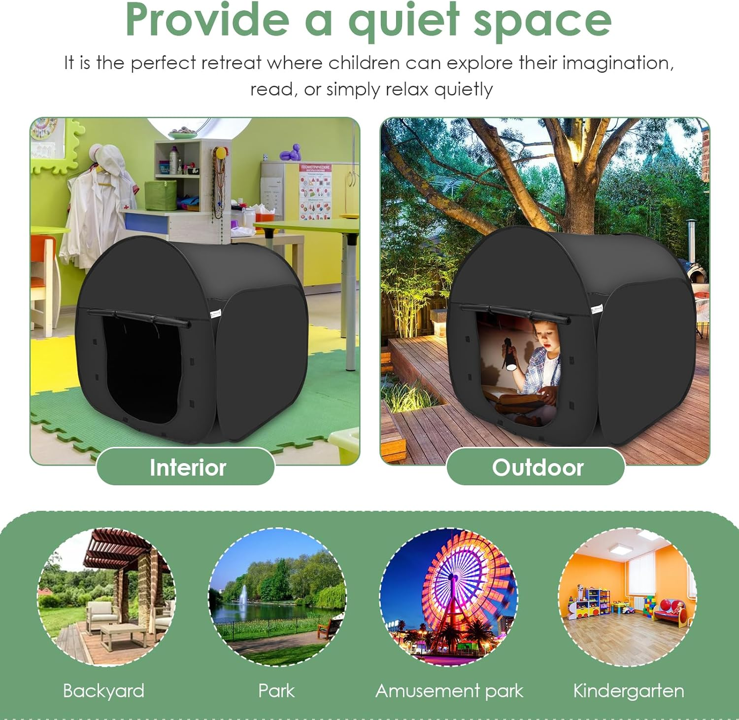 Rdjeokf Pop up Blackout Calming Tent with 2 Windows 1 to 2 People Calm Corner Tent Portable Kids Sensory Tent Hideout Den Children Indoor Tent for Autistic Children image number 5