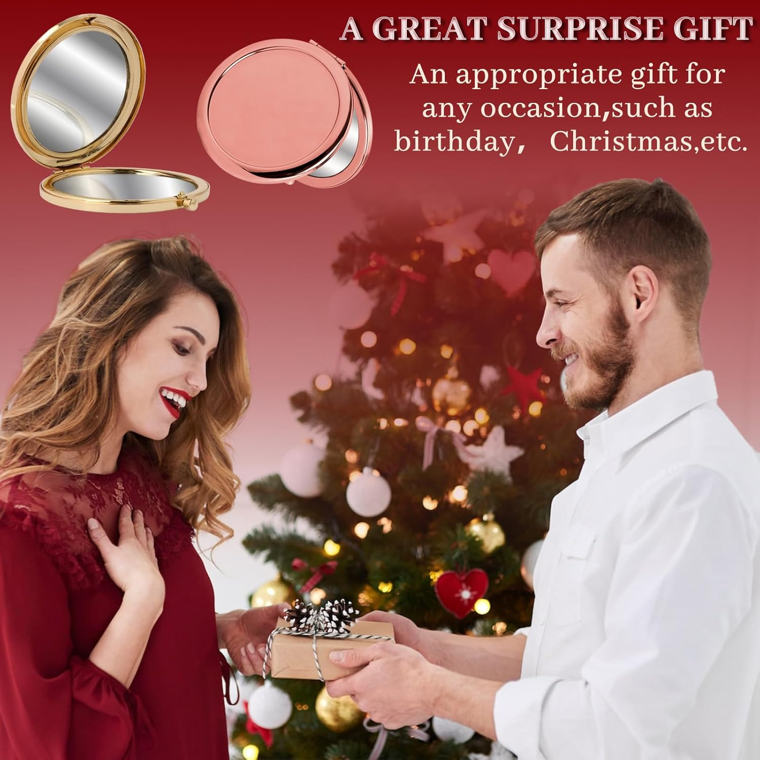 Luckyopt Compact Mirror, Metal Double Sided Handbag Mirror with 1X/2X Magnification, Undistorted round Compact Mirror for Women for Travel, Handbags, Purses (Bronze) image number 3