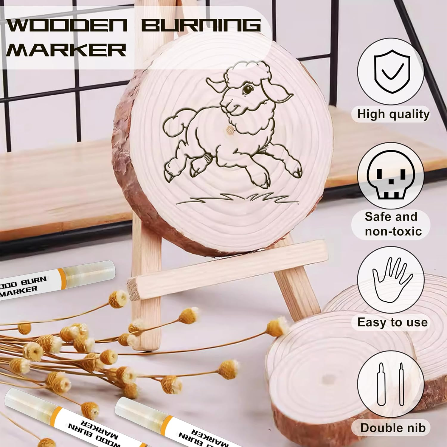 1DFAUL Wooden Burning Marker, 2PCS Scorch Pen for Wood Burn, Double Sided Art Wood Burn Paste Marker, Accurately & Easily Burn Designs on Wood & Crafts, Suitable for Beginners DIY Wood image number 1