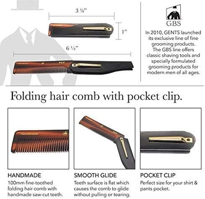 G.B.S Handmade Stylish Comb Set- Hair Styling Grooming for Men, Women Fine Toothed Tortoise Combs Pack of 4 1 DCT Dressing, 1 FCT Folding, 1 PCT Pocket & 1 MCT Mustache Comb image number 1